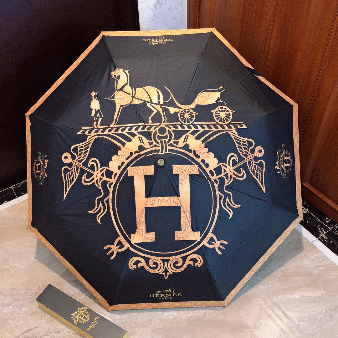 Hermes Pluie De H Folding Umbrella Black - Soul Replicas