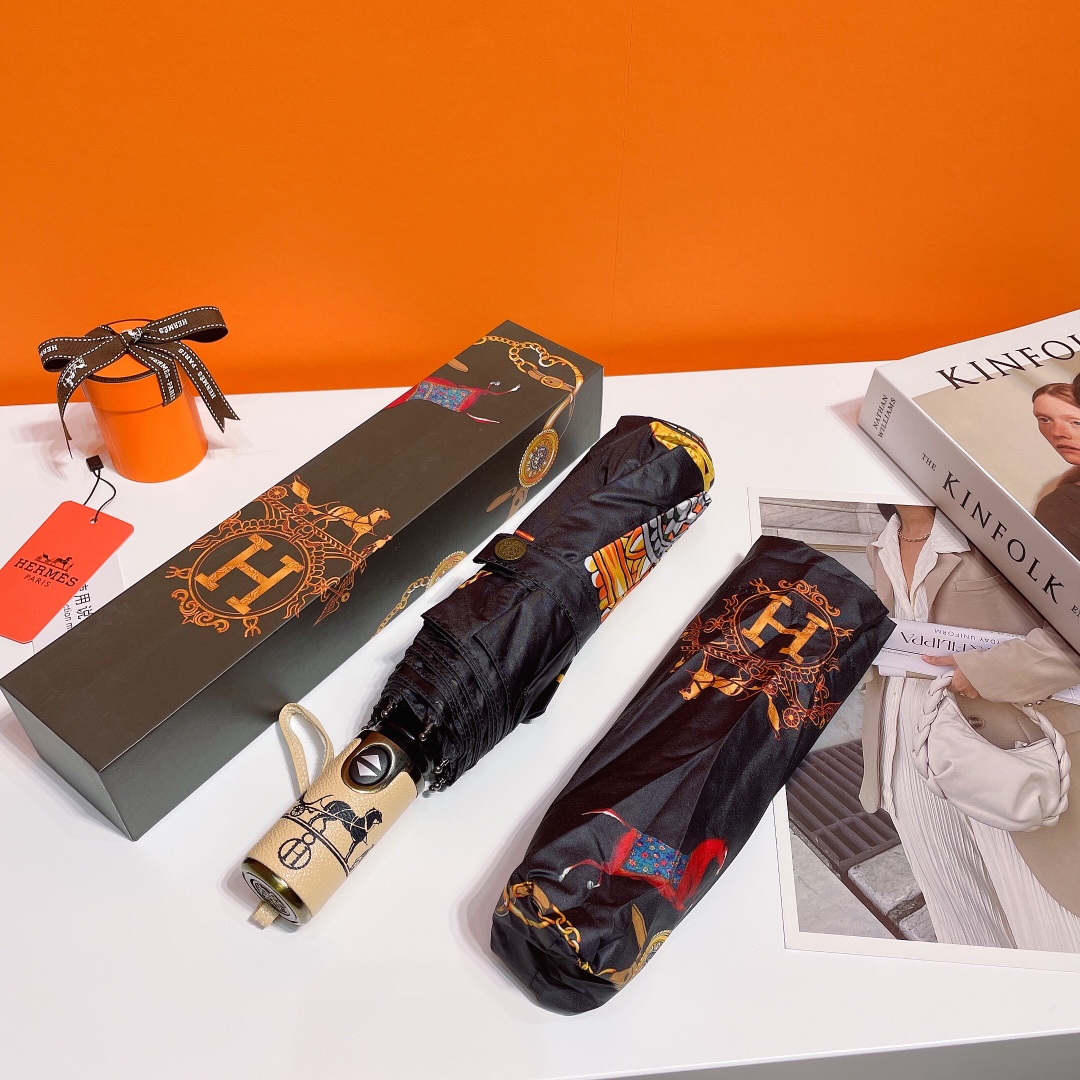 Hermes Pluie De H Folding Umbrella Black - Soul Replicas