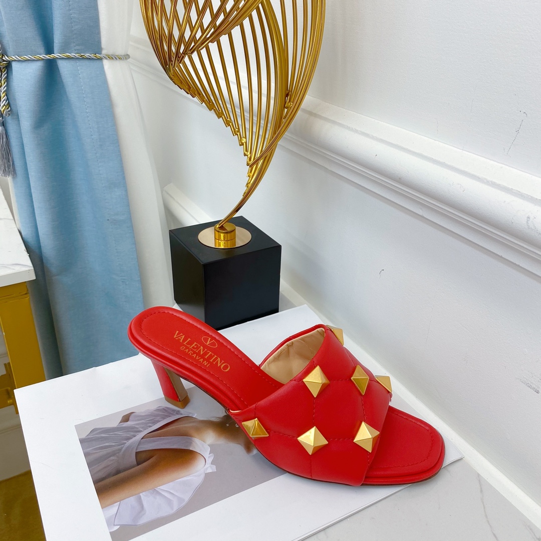 Valentino Garavani Quilted Roman Stud Heeled Sandals Red For Women XW2S0BK3 - Soul Replicas