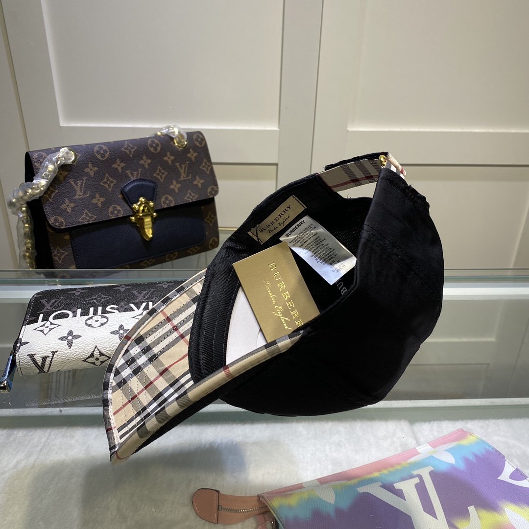 Burberry Monogram Motif Icon Stripe Cotton Baseball Cap In Black - Soul Replicas