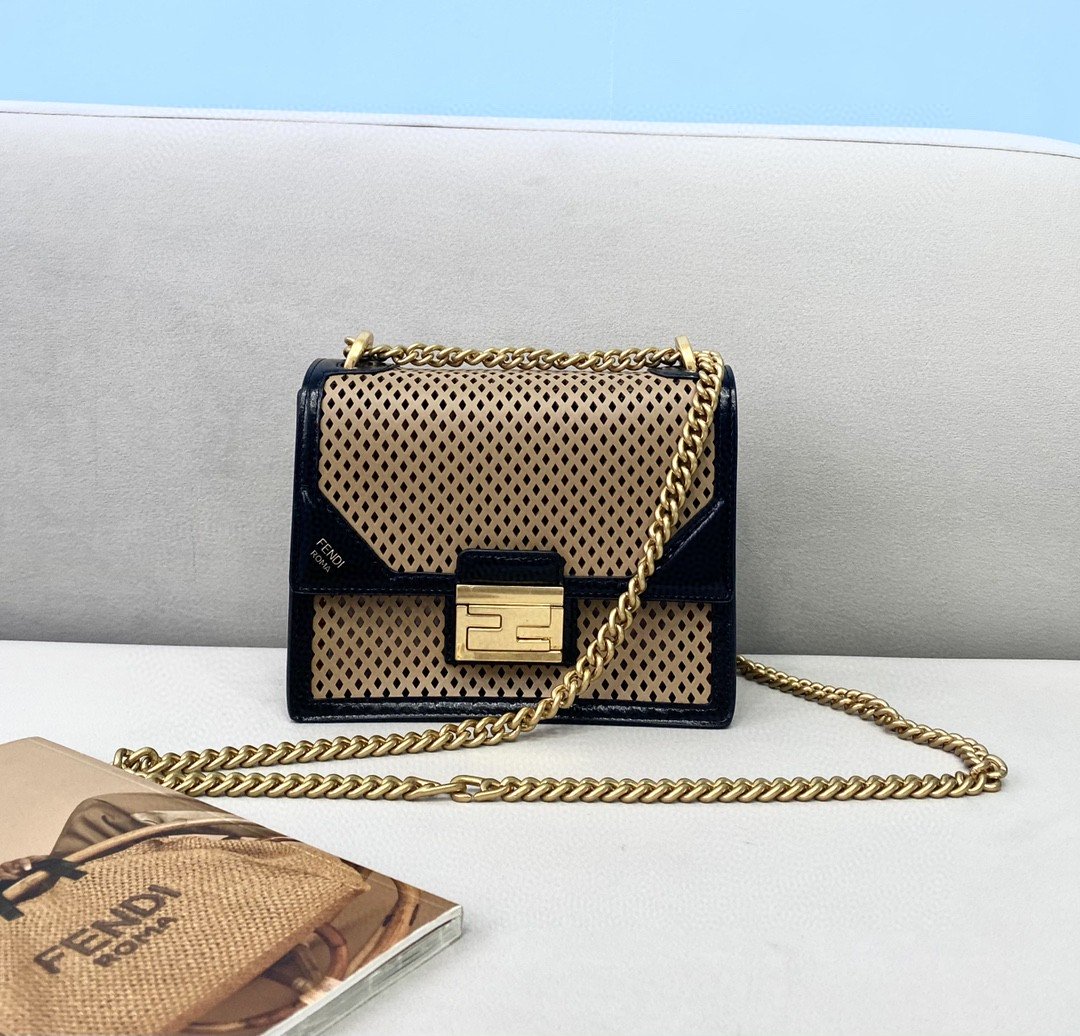 Fendi Small Kan U Black and Brown Bag For Woman 19cm/7.5in485 - Soul Replicas