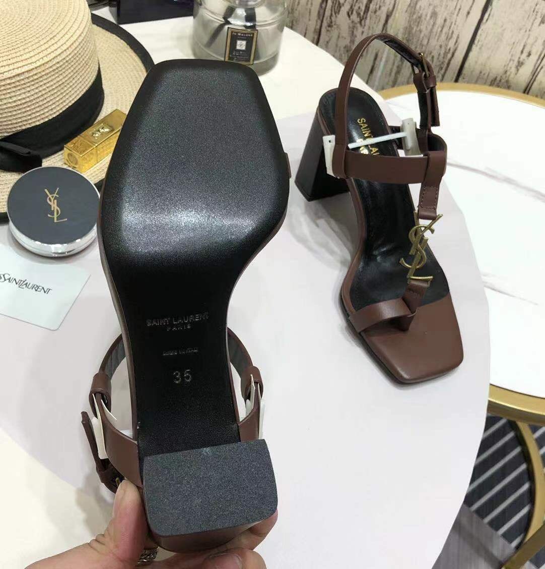 Yves Saint Laurent Women's Cassandra Heeled Sandals Brown For Women YSL 658198DWETT6023 - Soul Replicas