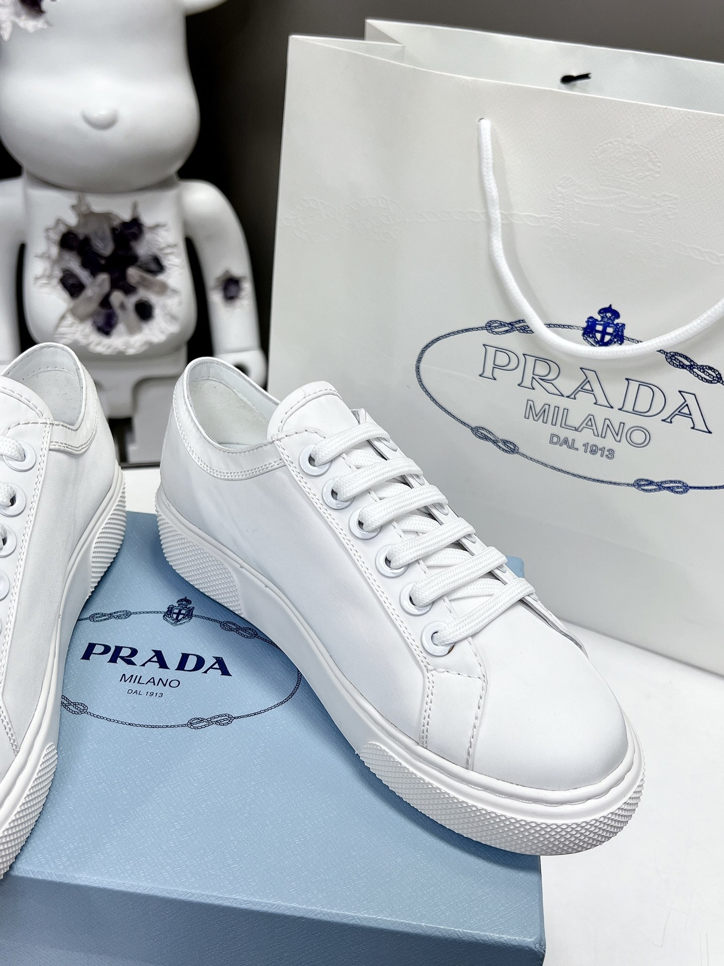 Prada Macro Re-Nylon And Brushed Sneakers White For Women 1.2in/30mm Prada - Soul Replicas