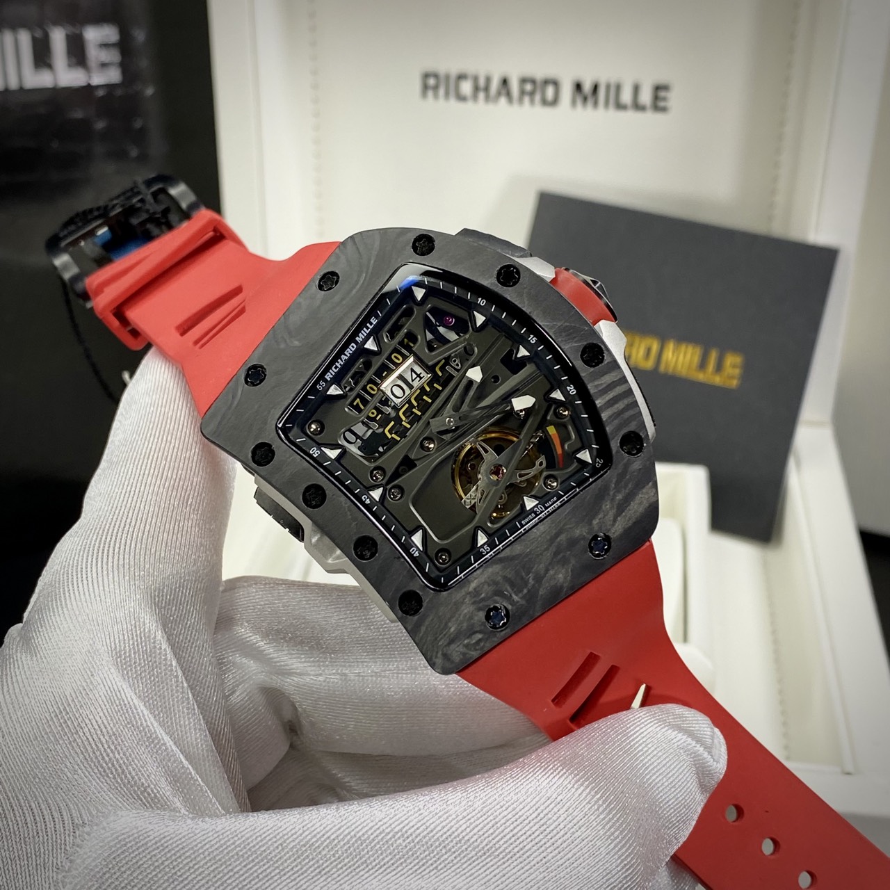 Richard Mille Fake Watch RM70-01 Carbon Red Rubber Strap 45mm - Soul Replicas