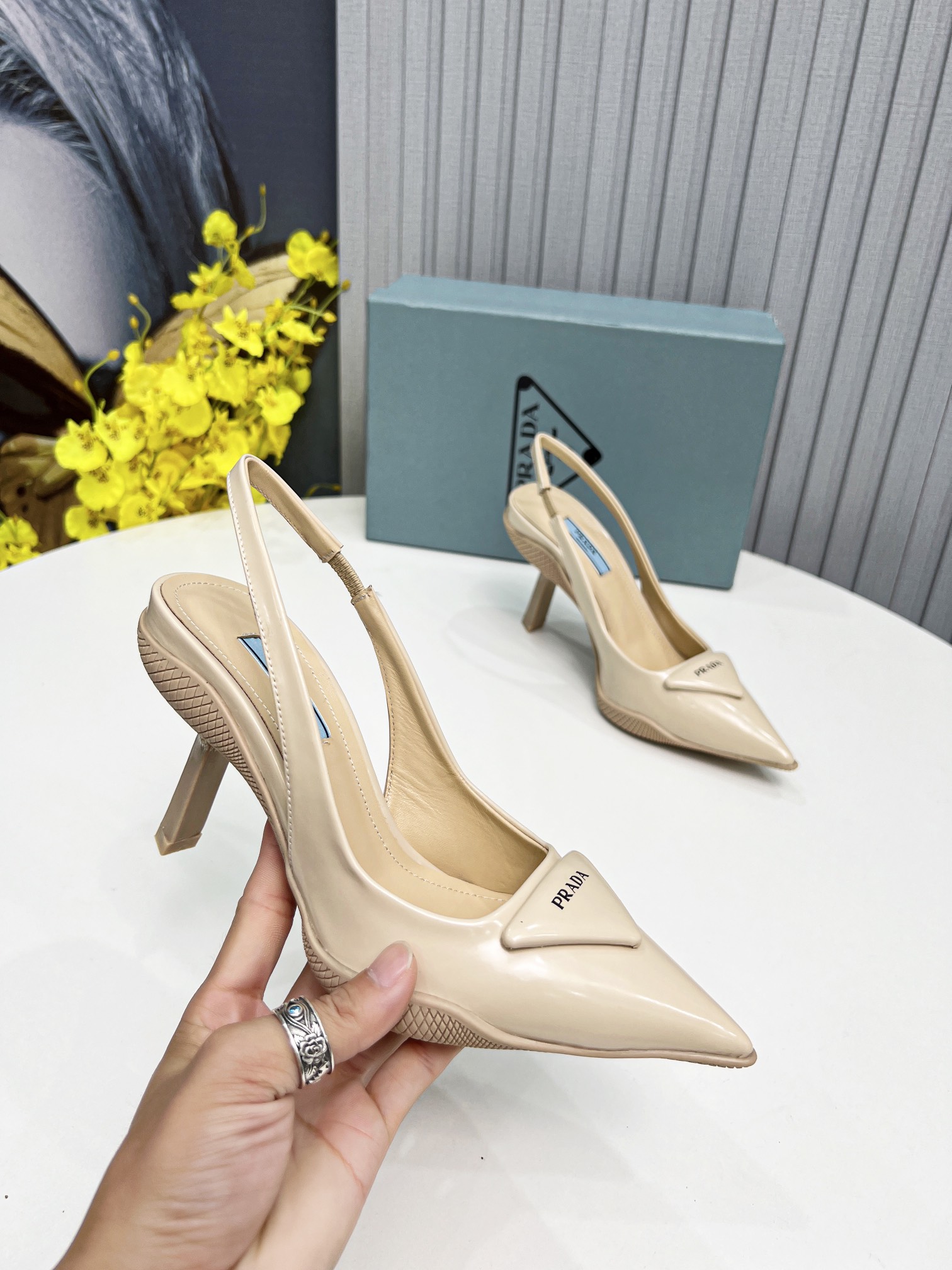 Prada Brushed Slingback Pumps Beige For Women Prada  - Soul Replicas