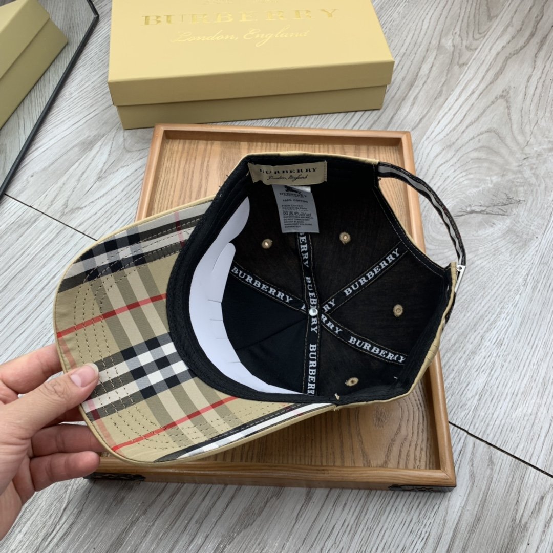 Burberry Monogram Motif Icon Stripe Cotton Baseball Cap In Beige - Soul Replicas