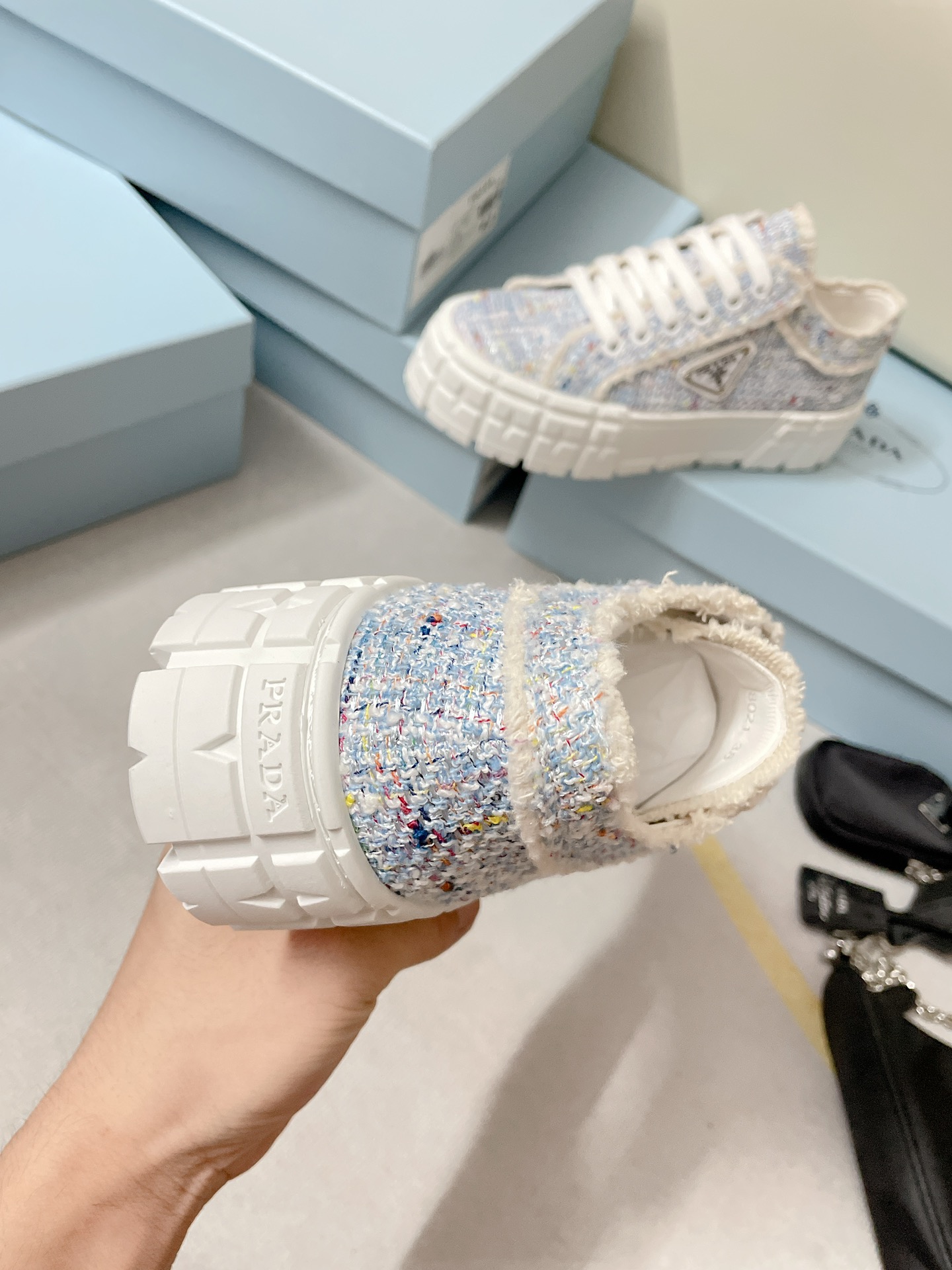 Prada Double Wheel Gabardine Sneakers Light Blue For Women 2in/50mm Prada - Soul Replicas