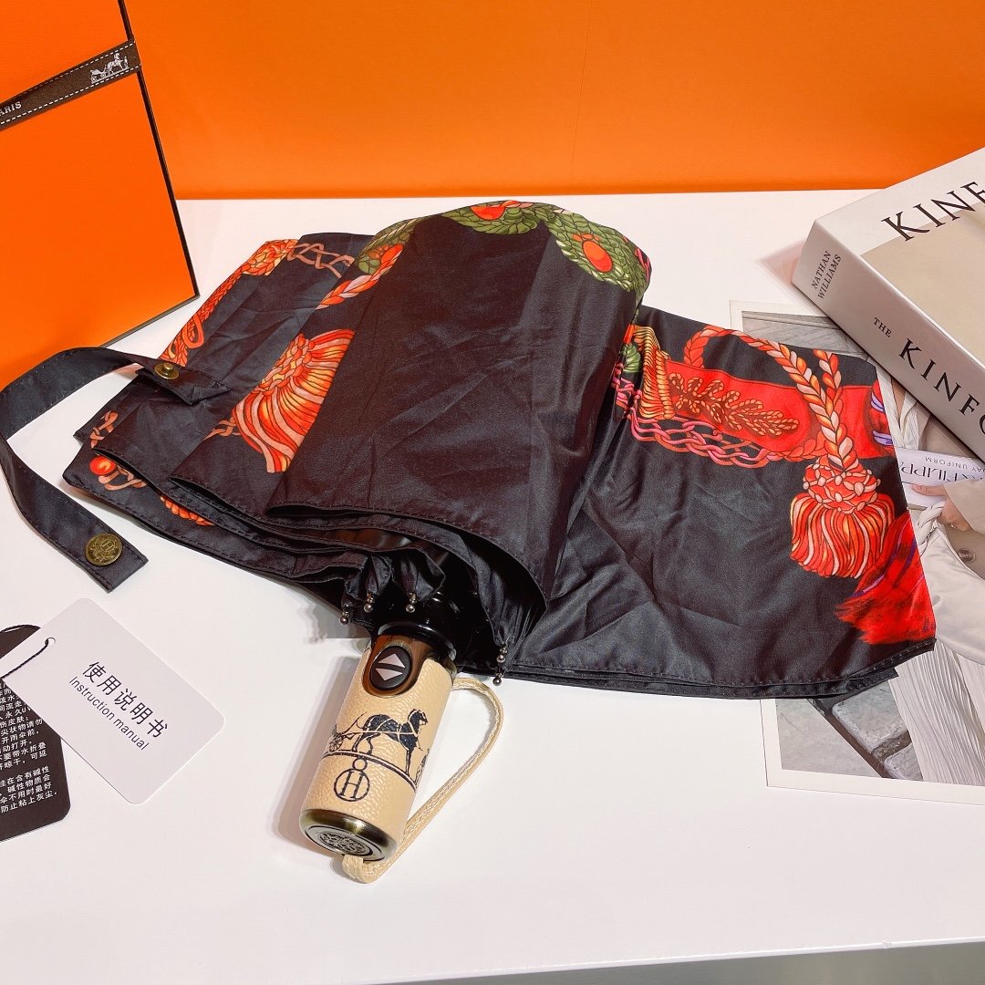Hermes Pluie De H Folding Umbrella Black - Soul Replicas