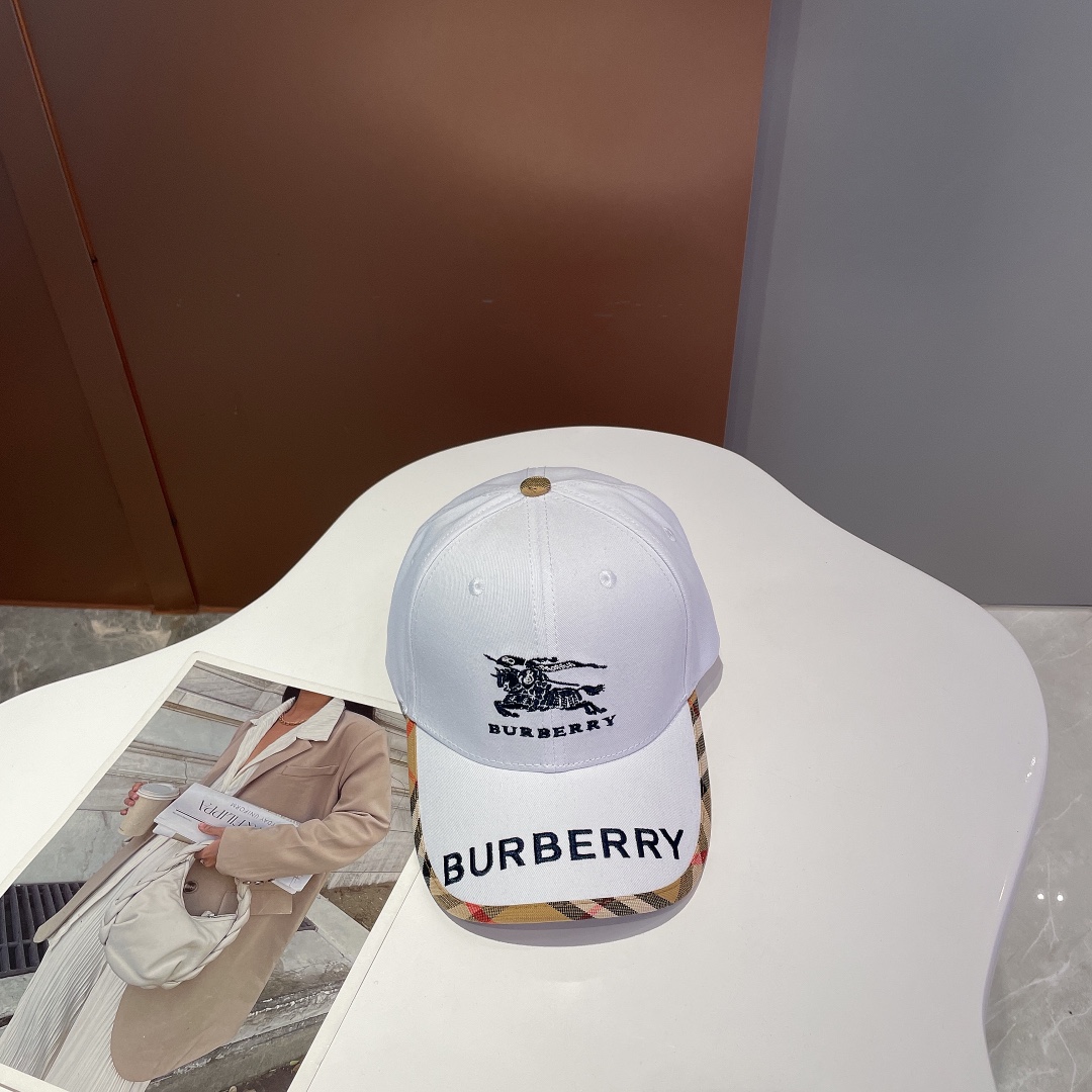 Burberry Monogram Motif Icon Stripe Cotton Baseball Cap White - Soul Replicas