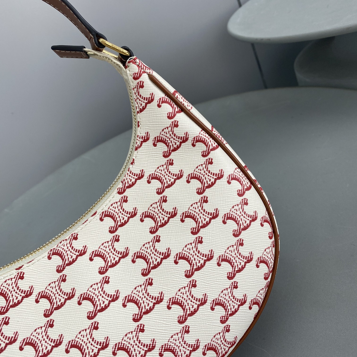 Celine Ava Bag In Triomphe Canvas White/Red For Women 9in/23.5cm  - Soul Replicas