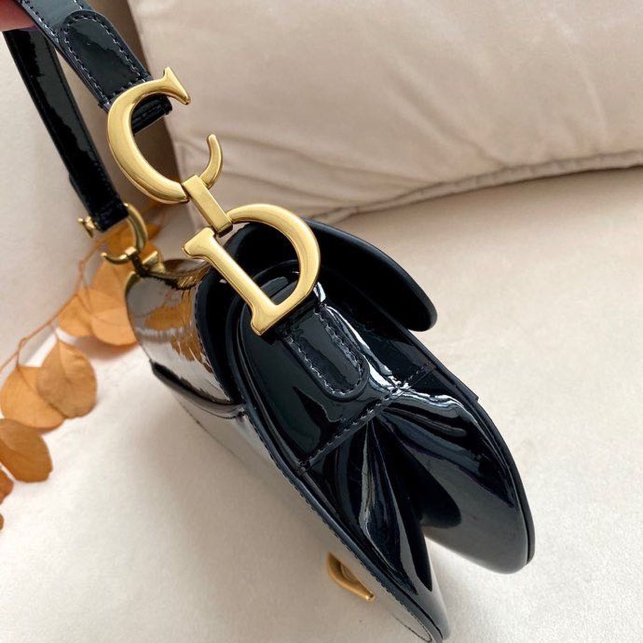 Christian Dior Saddle Bag Black Patent Gold Toned Hardware For Women 19.5cm/7.6in CD - Soul Replicas