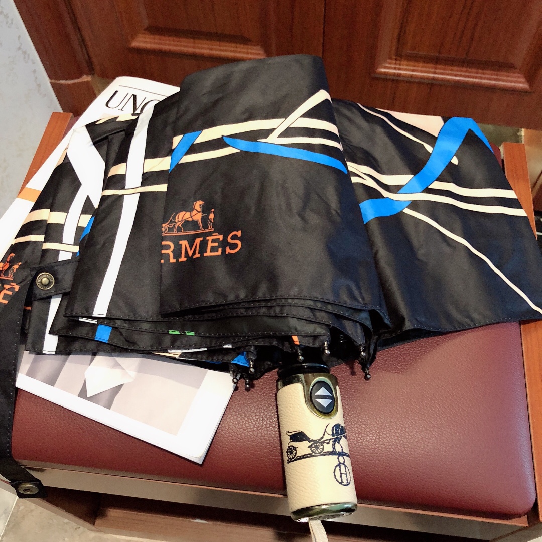 Hermes Pluie De H Folding Umbrella Black - Soul Replicas