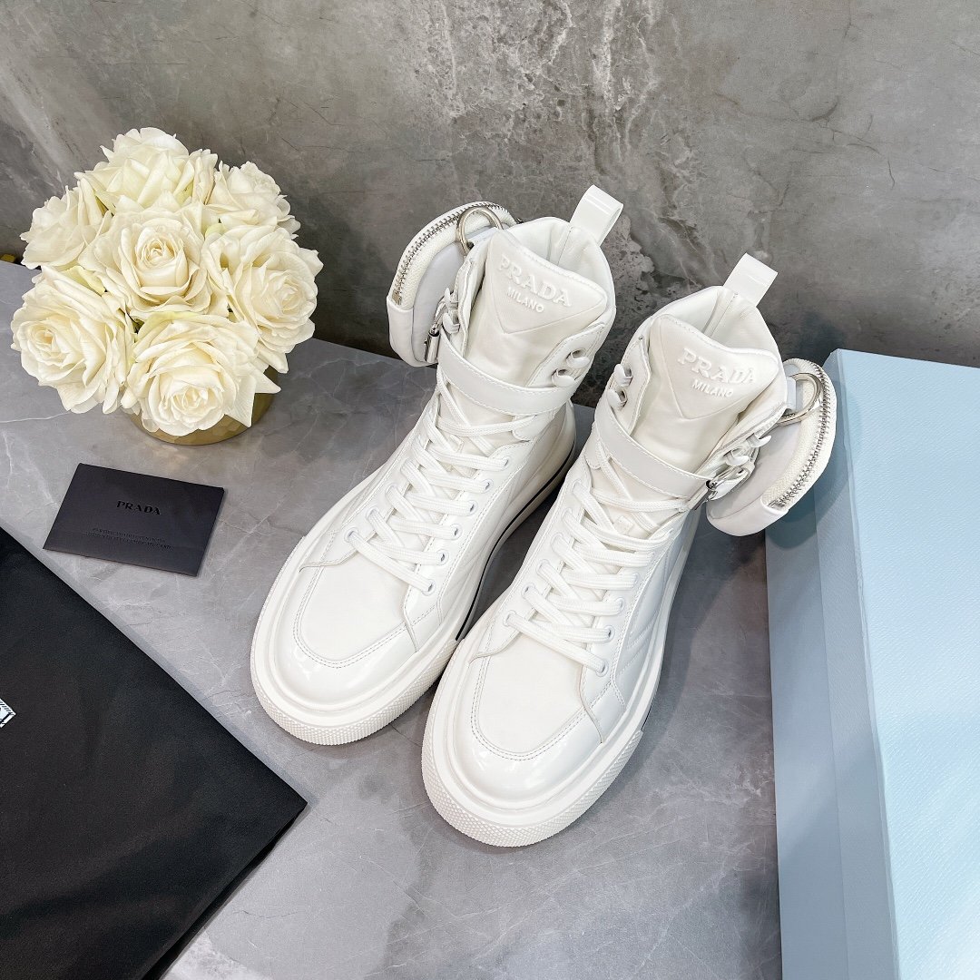 Prada Macro Re-Nylon And Brushed High-Top Sneakers White For Women 1.8in/45mm Prada - Soul Replicas