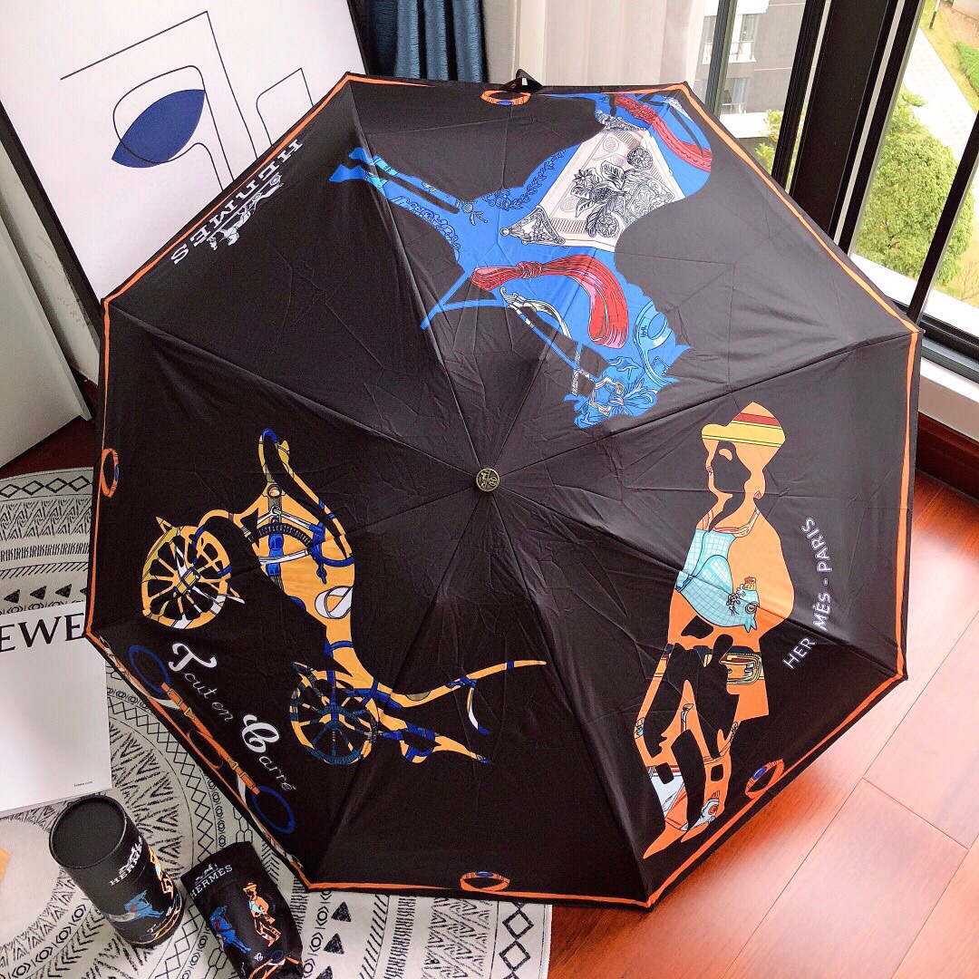 Hermes Pluie De H Folding Umbrella Black - Soul Replicas
