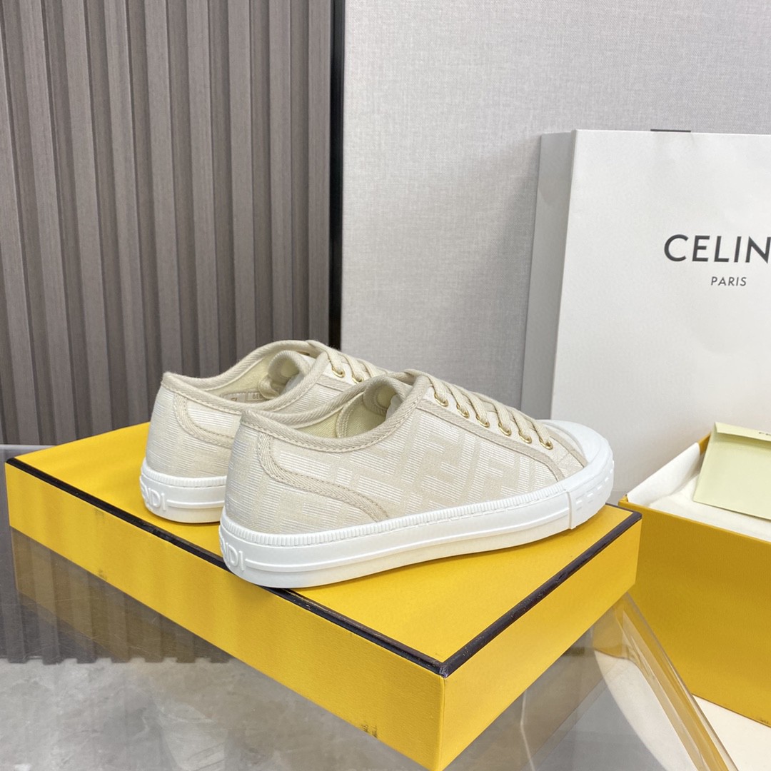 Fendi Domino Fabric Sneakers Beige For Women - Soul Replicas