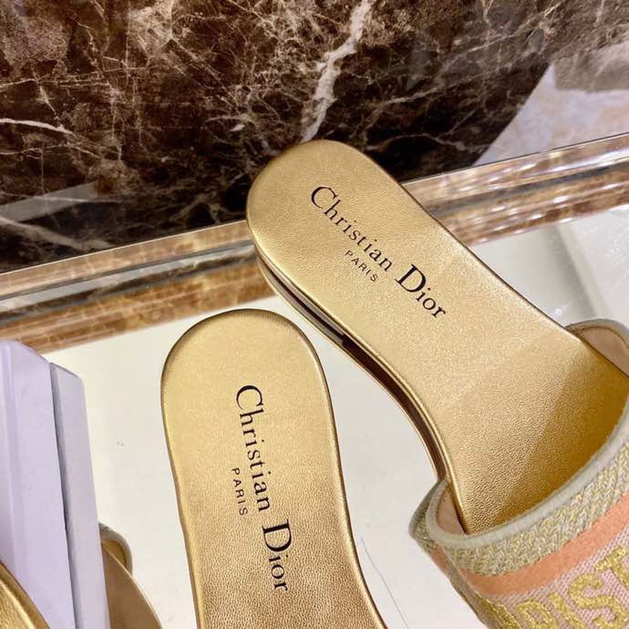 Christian Dior Dway Slide Embroidered Cotton Gold For Women CD - Soul Replicas
