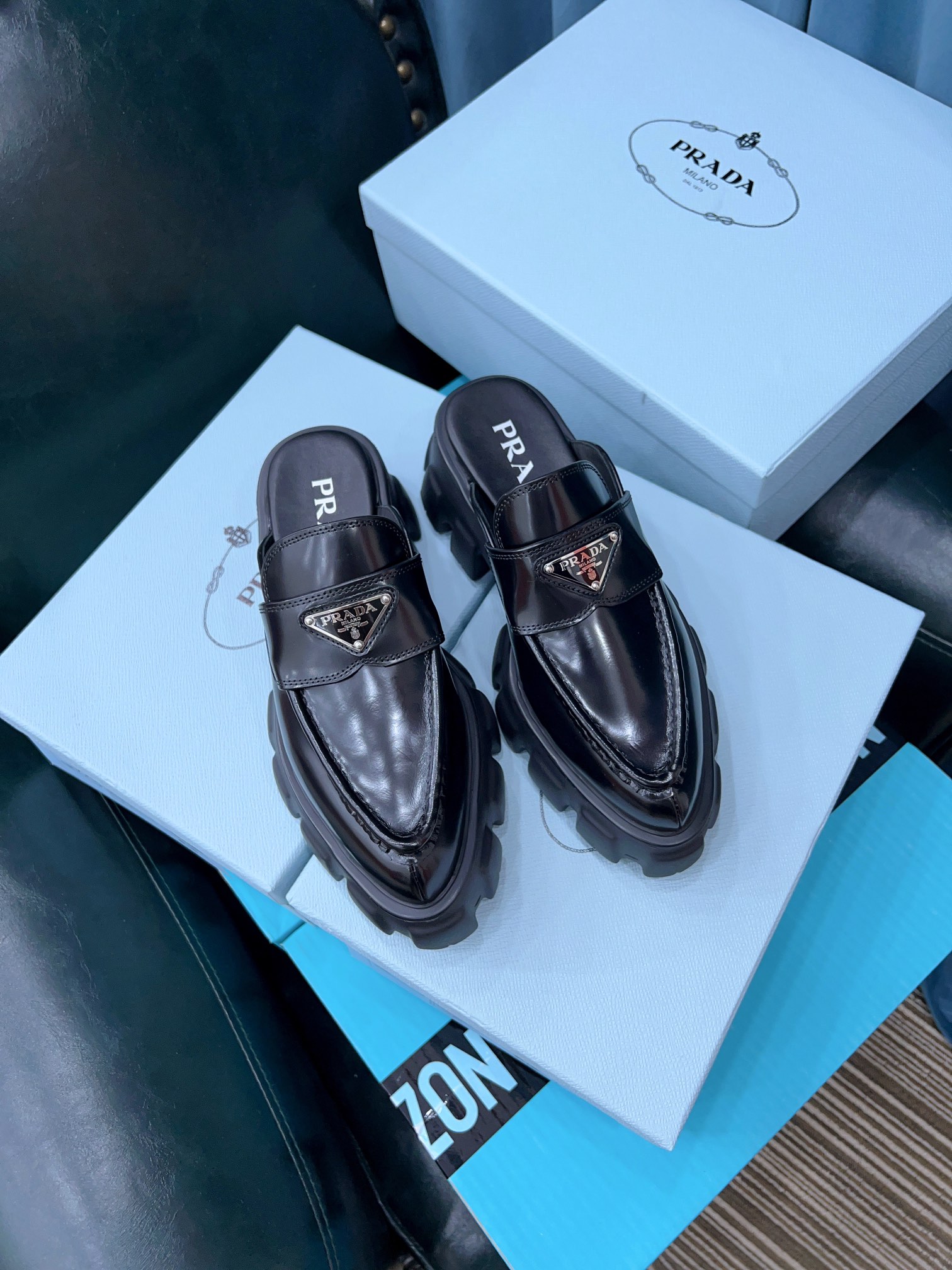 Prada Chocolate Brushed Mules Black For Women 2.4in/60mm Prada - Soul Replicas