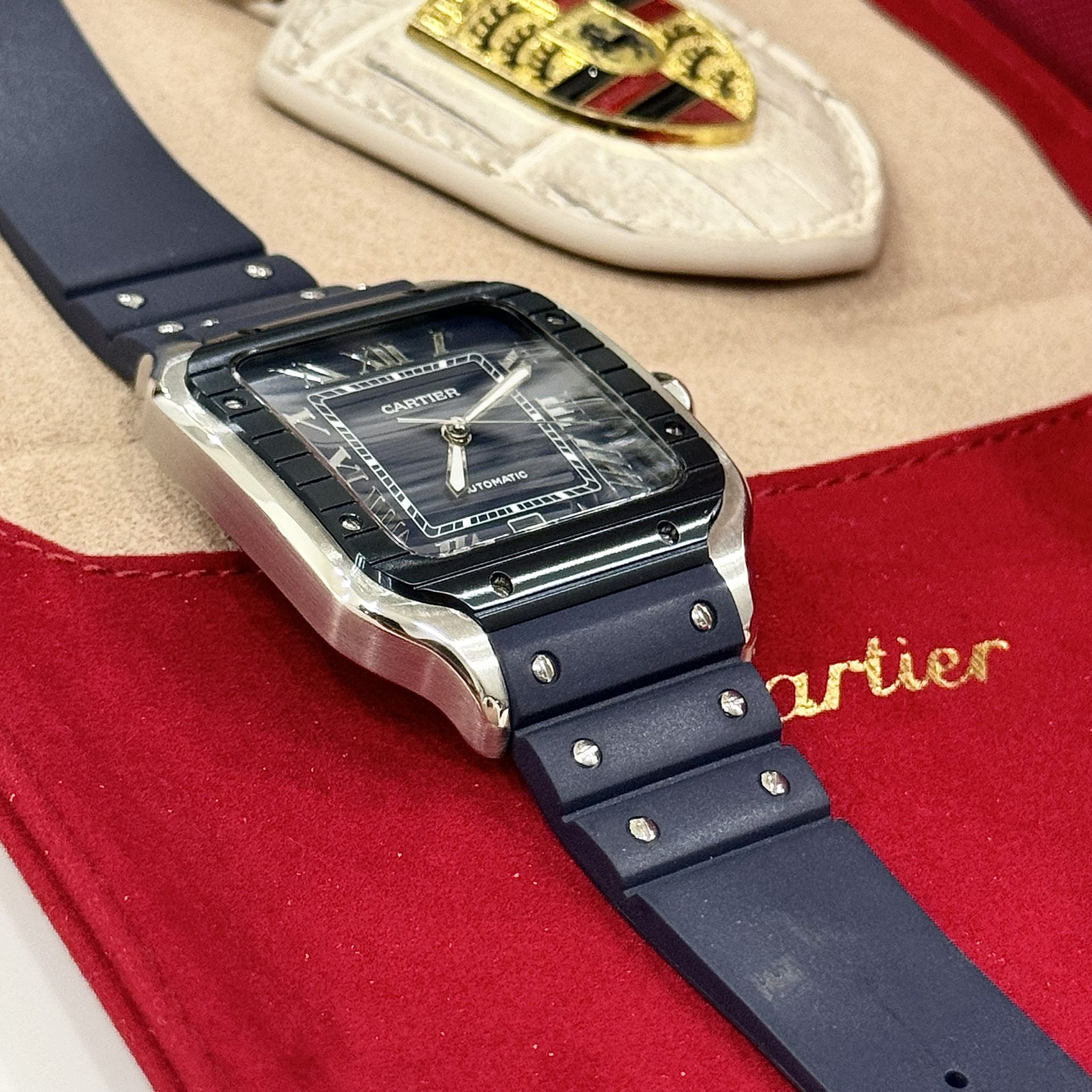 Cartier Santos Replica 1:1 Watch Rubber Blue Strap BV Factory 39.8mm - Soul Replicas