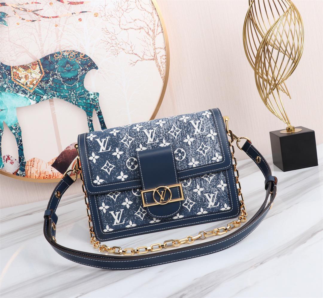 Louis Vuitton Dauphine MM Denim Jacquard Monogram Pattern Navy Blue For Women. Women-s Handbags. Shoulder And Crossbody Bags 9.8in/25cm LV M59631 - Soul Replicas