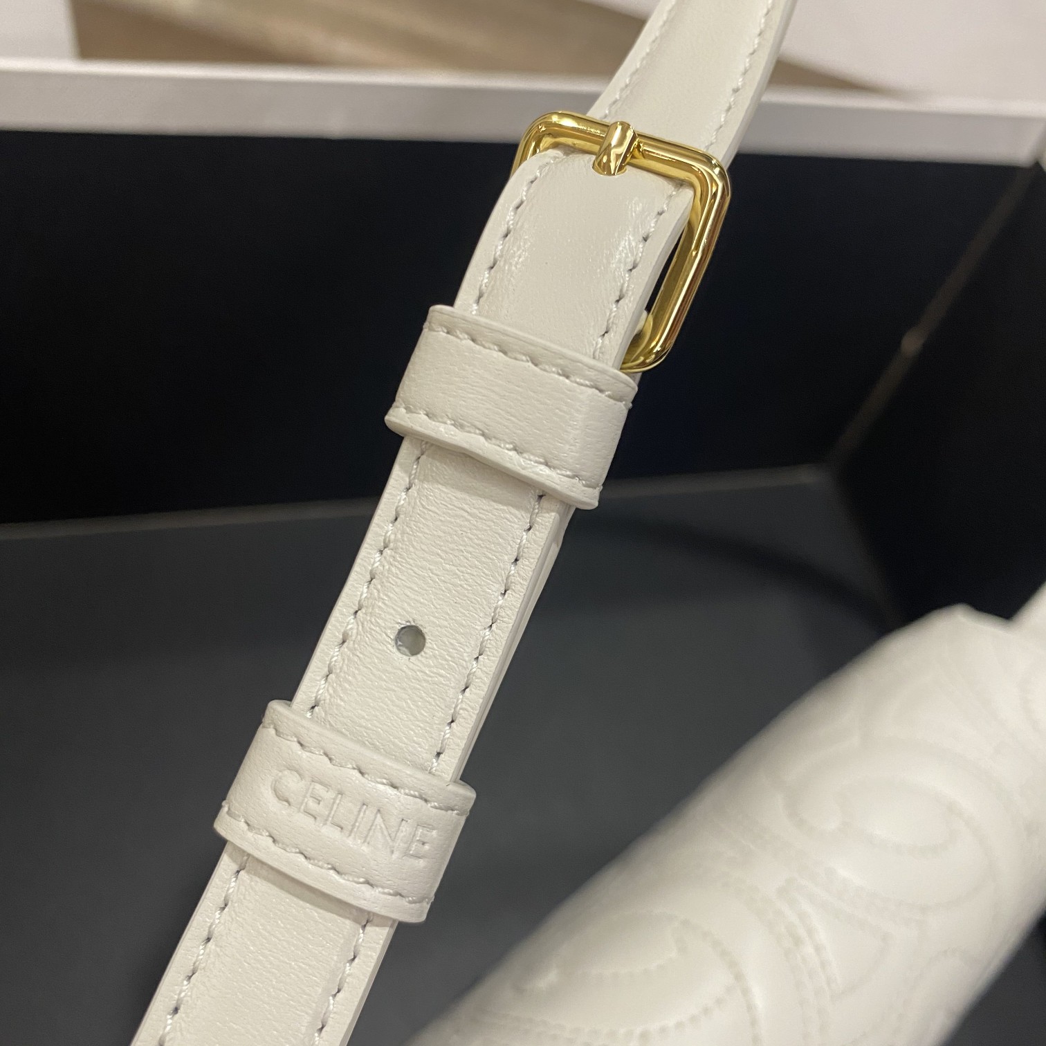 Celine Triomphe Shoulder Bag In Quilted Triomphe Lambskin White For Women 8in/20cm 194143EF4.01BC - Soul Replicas