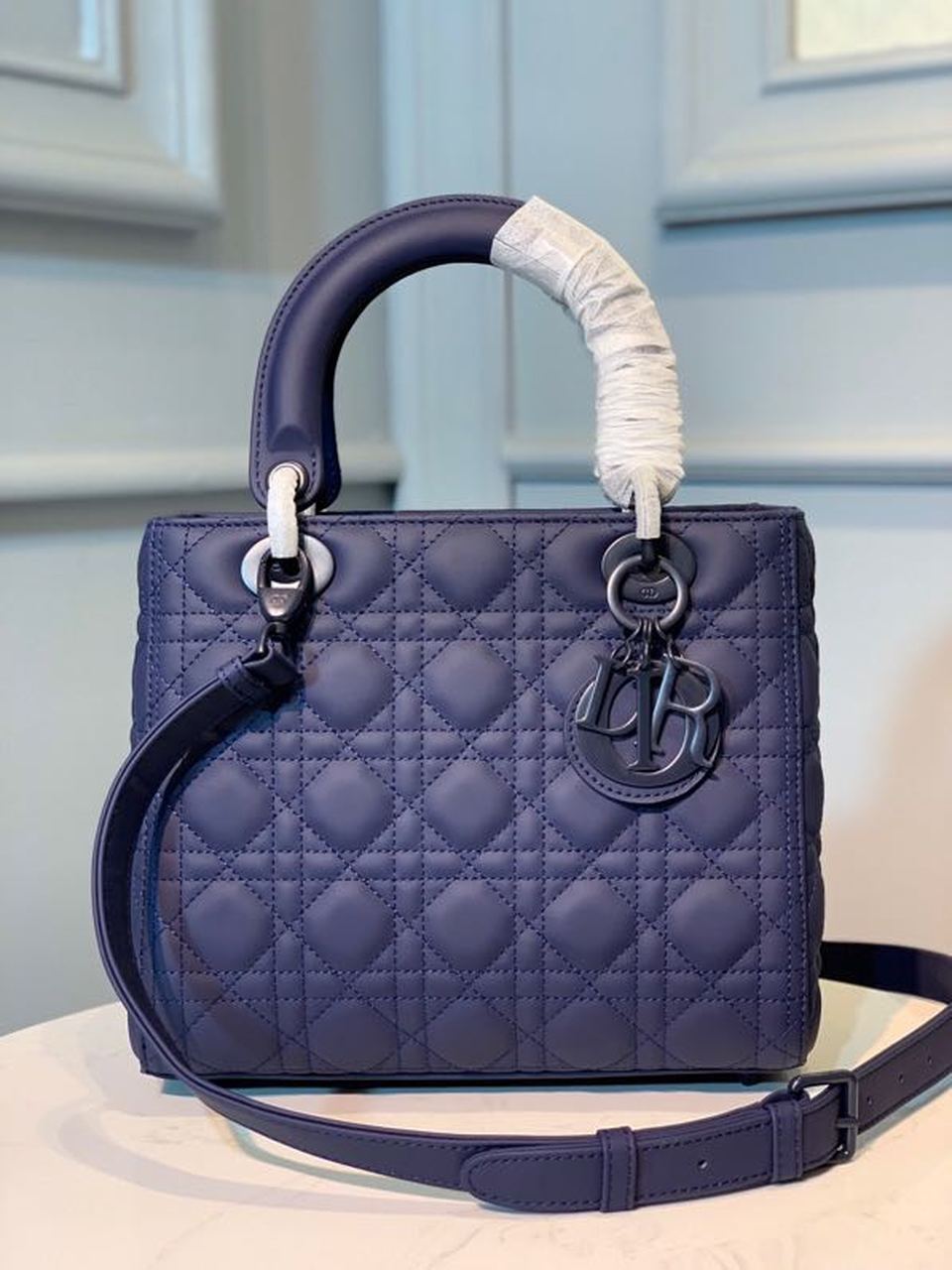 Christian Dior Medium Ultramatte Lady Dior Bag Blue For Women 9.5in/24cm CD M0565ILOI_M85B - Soul Replicas