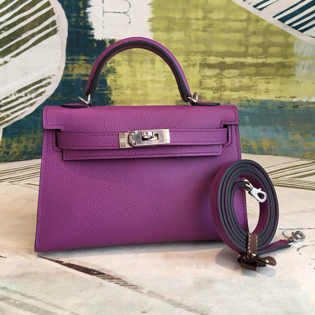 Hermes Mini Kelly Violet For Women Silver Toned Hardware 7.5in/19cm - Soul Replicas