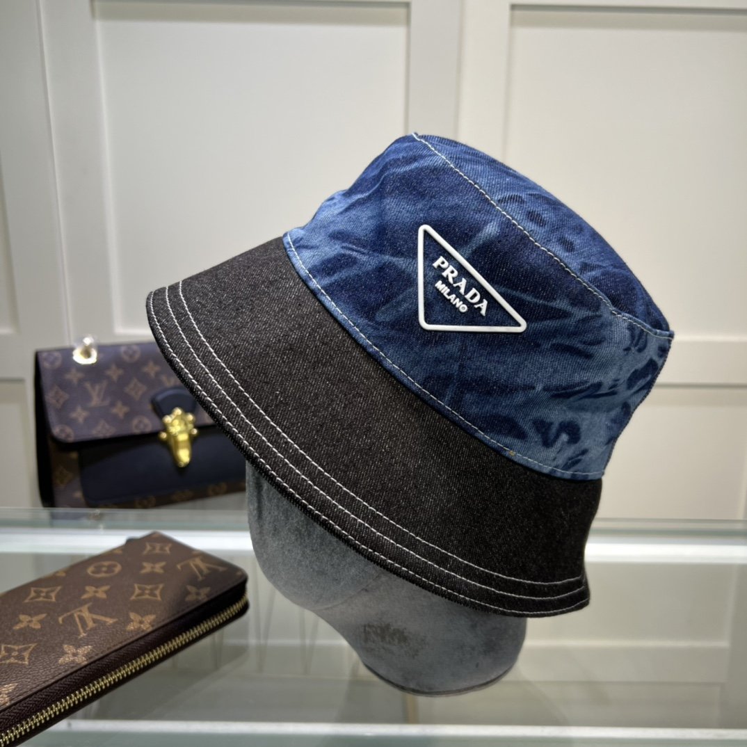 Prada Re-Nylon Bucket Hat Black/Blue Prada Hat - Soul Replicas