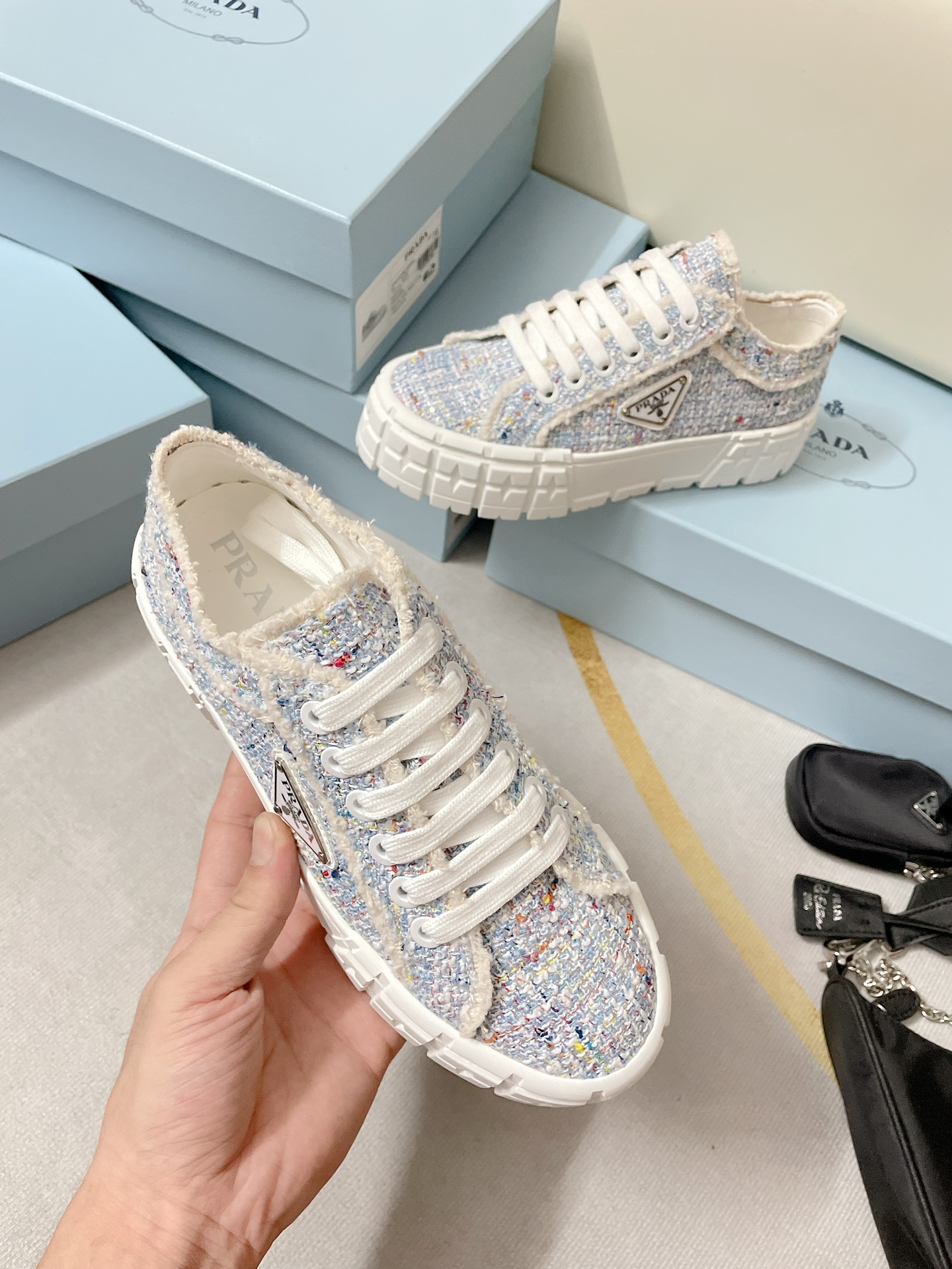 Prada Double Wheel Gabardine Sneakers Light Blue For Women 2in/50mm Prada - Soul Replicas