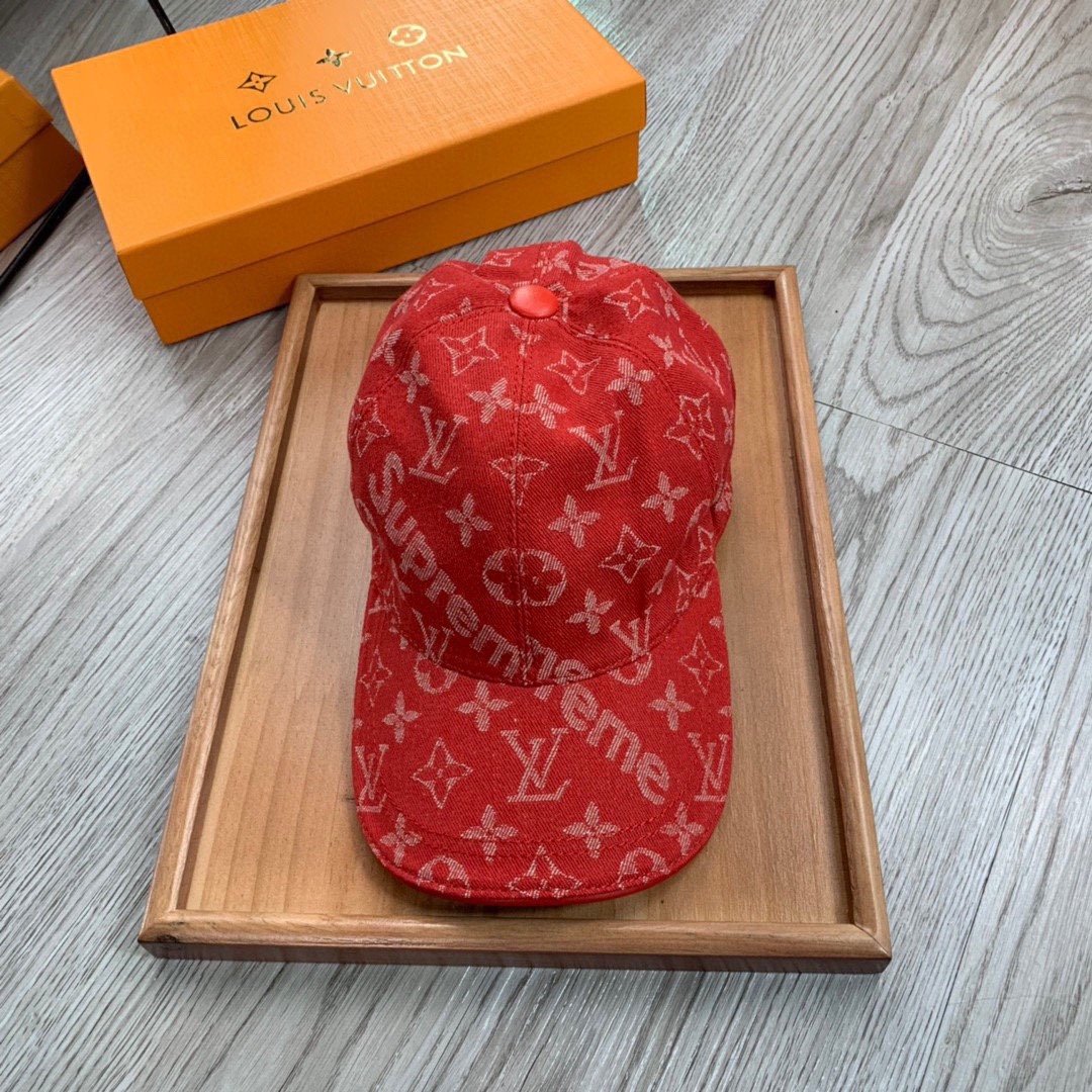 Louis Vuitton Monogram Baseball Supreme Cap Red LV Cap - Soul Replicas