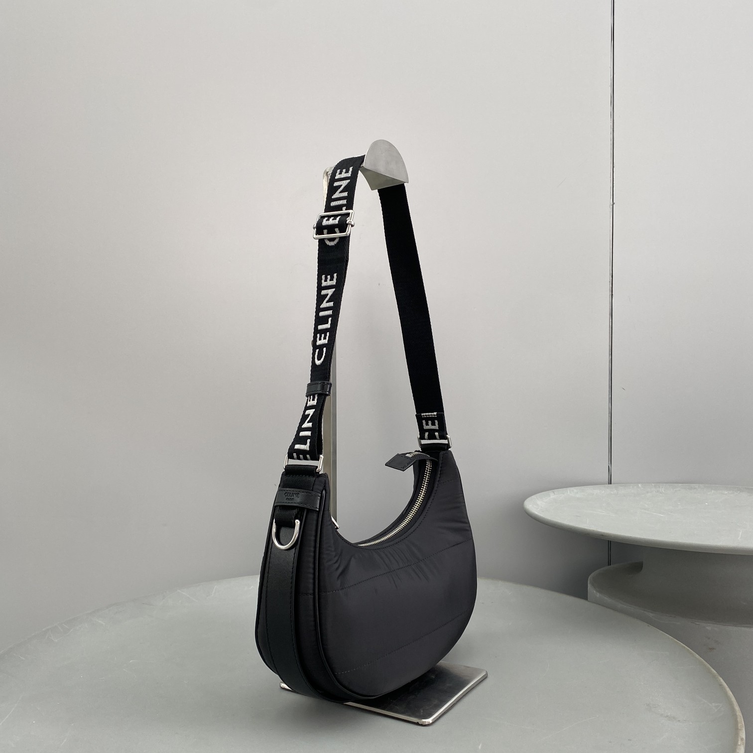 Celine Medium Ava Bag With Celine Strap In Quilted Nylon Black For Women 9in/23cm 196972DLI.38SI - Soul Replicas