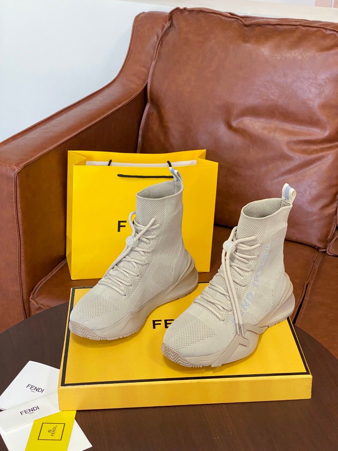 Fendi High Top Sneakers Beige For Women - Soul Replicas