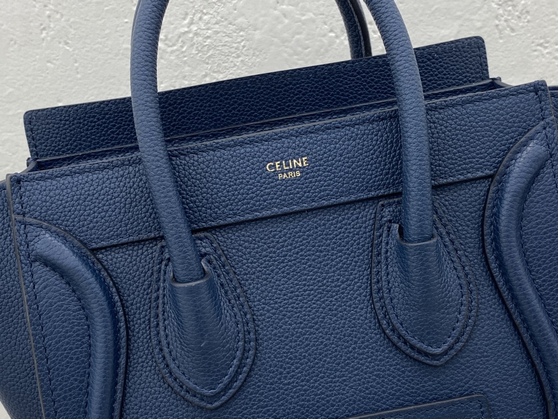 Celine Nano LuGucciage Bag In Drummed Dark Blue For Women 8in/20cm  - Soul Replicas
