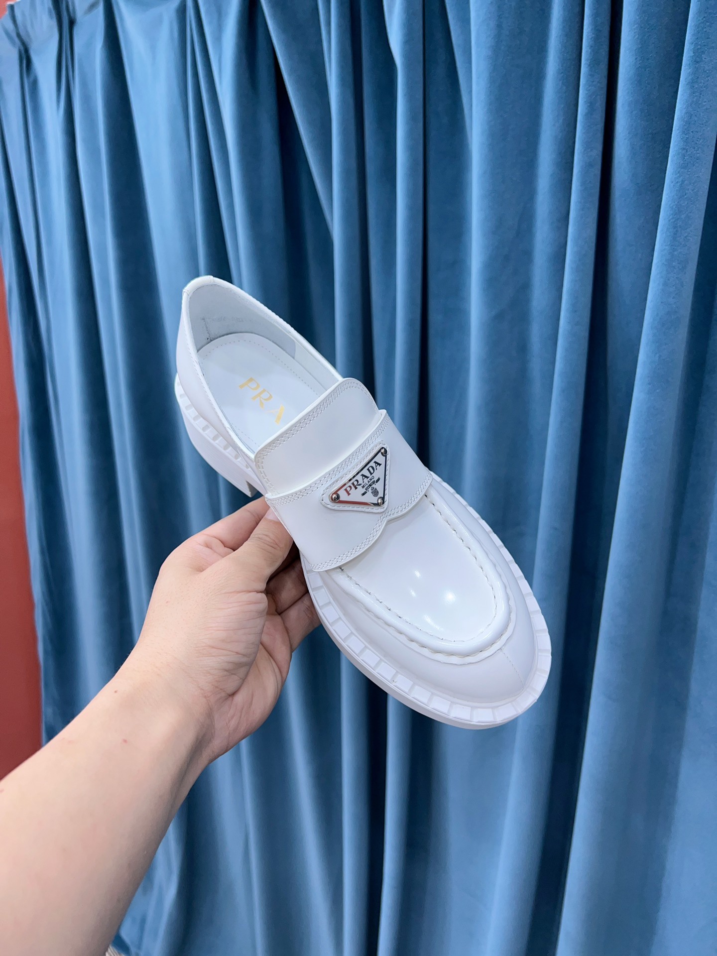 Prada Chocolate Sharp Brushed Pointed Loafers White For Women 1.6in/40mm Prada - Soul Replicas