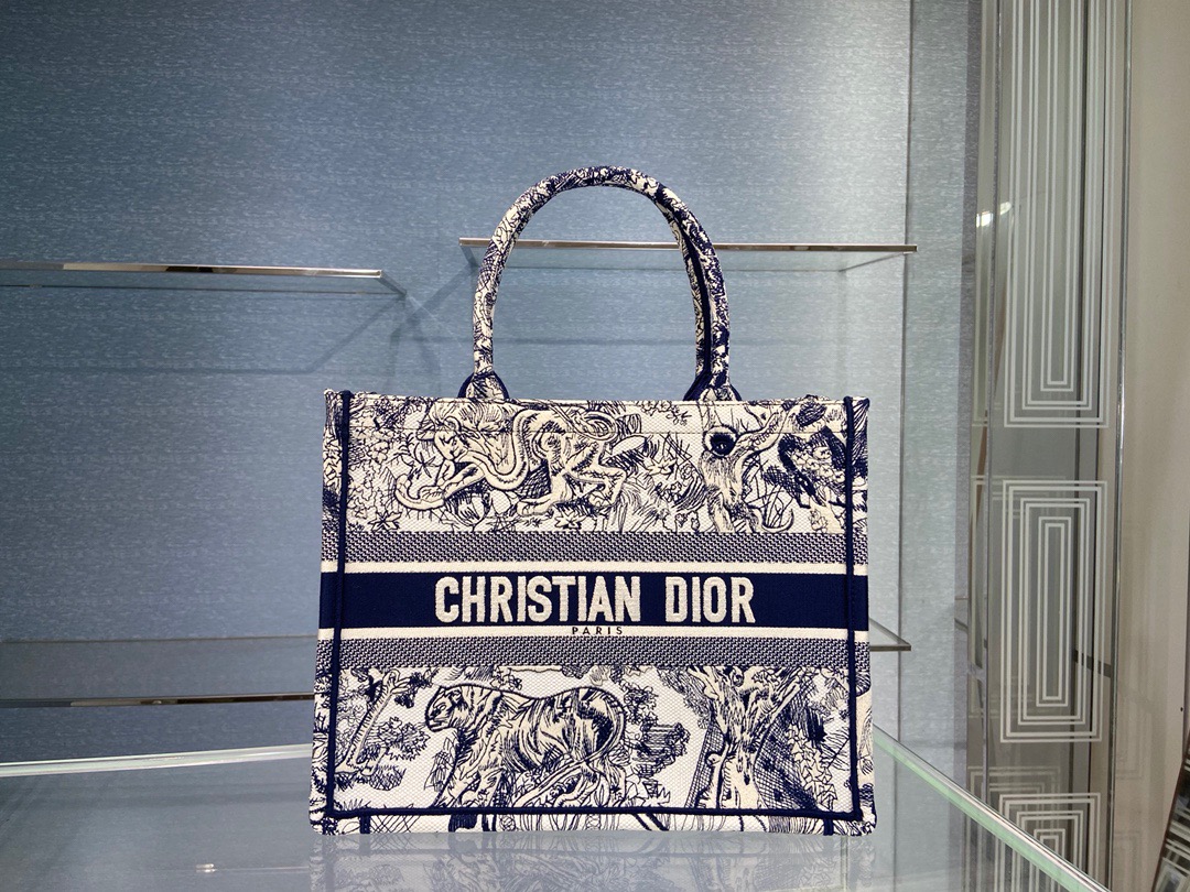 Christian Dior Medium Dior Book Tote Blue. For Women. Women's Handbags 14in/36cm CD M1296ZTDT_M808 - Soul Replicas