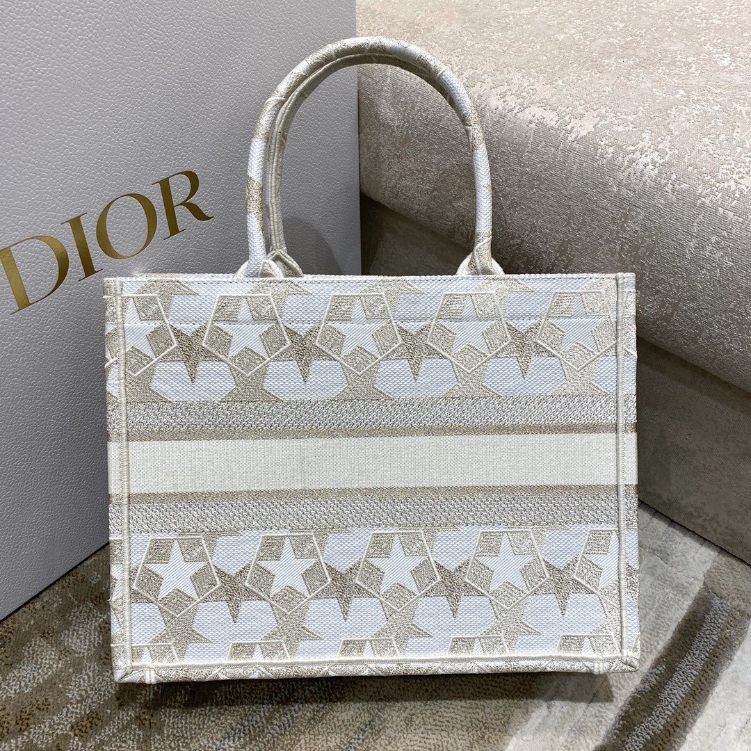 Christian Dior Medium Dior Book Tote Embroidery Stars Gold Dior Bag. Beige. For Women Women's Handbags. 36cm CD - Soul Replicas