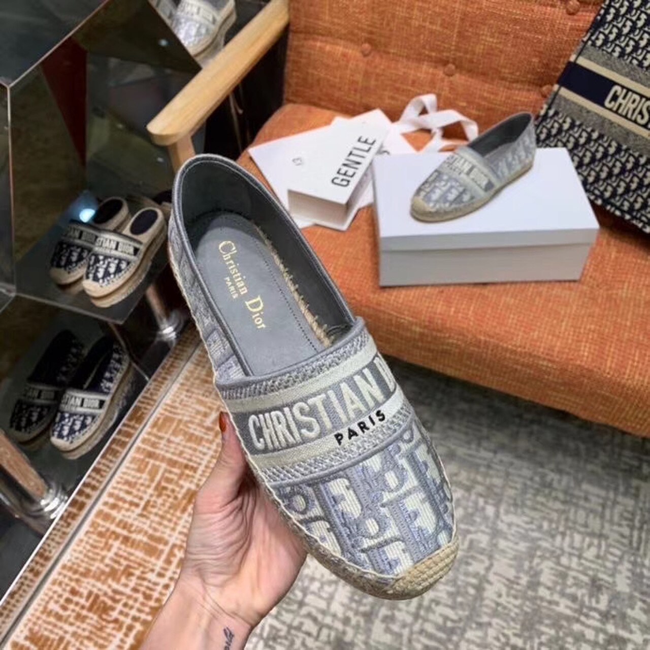 Christian Dior Oblique Espadrilles Calfskin Leather Spring/Summer Collection Grey - Soul Replicas