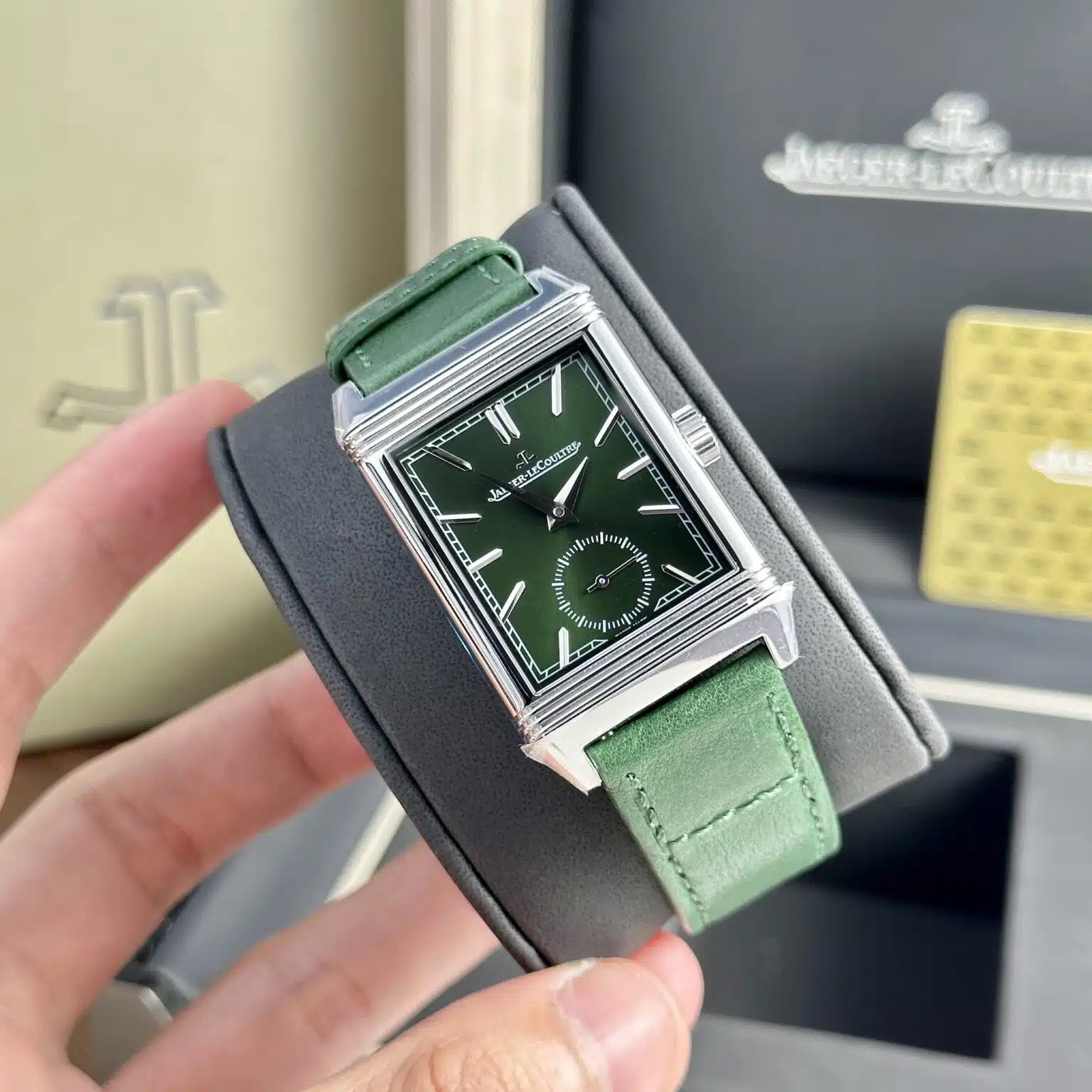 Jaeger Lecoultre Replica Watch Dial Green Leather Strap 30x40mm - Soul Replicas