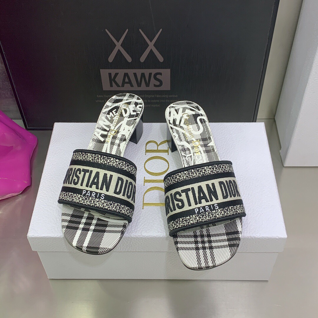 Christian Dior Women's Dway Heeled Slide Black and White For Women CD KCQ244CEE_S17X - Soul Replicas