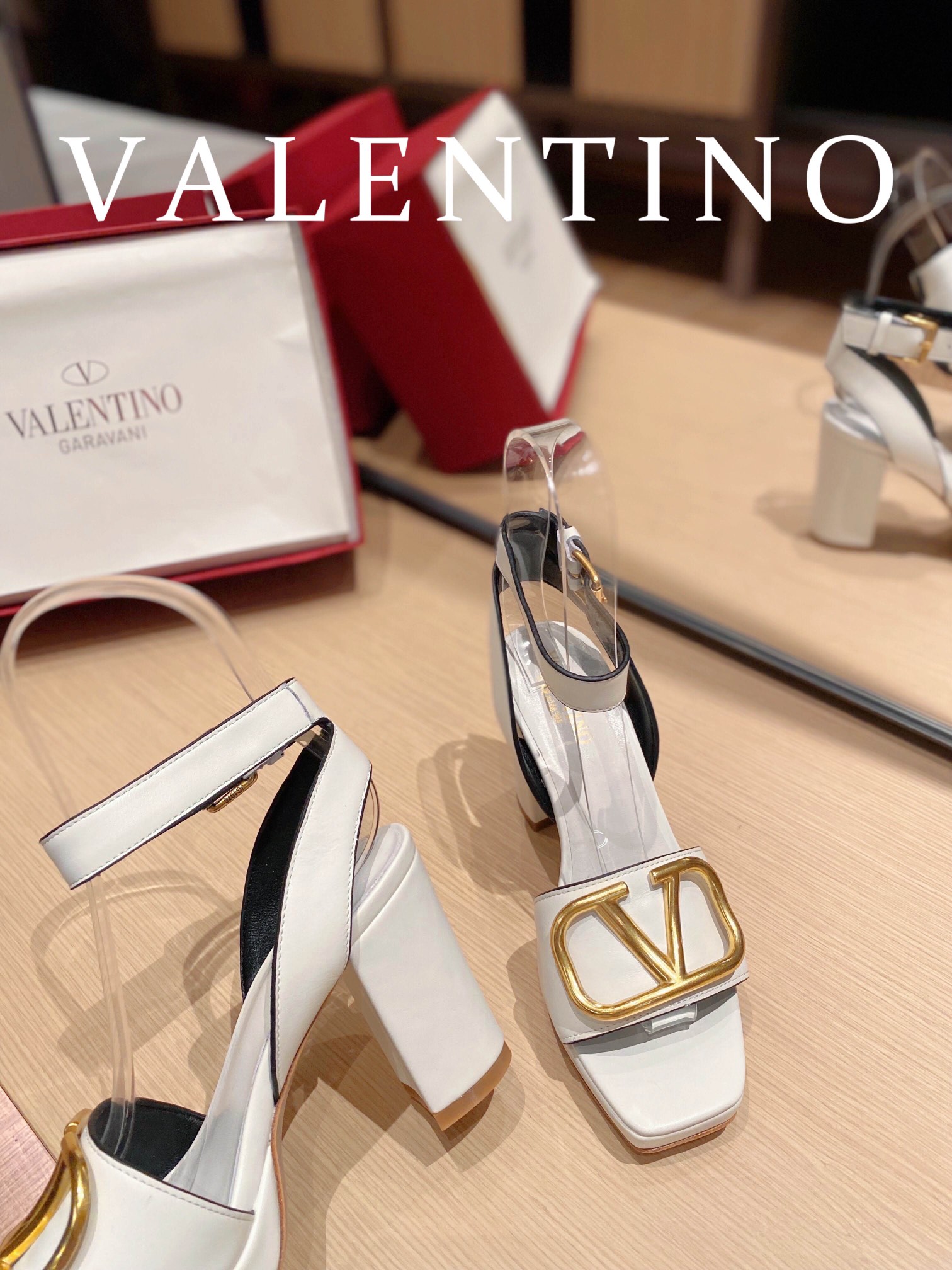 Valentino Garavani Strap Heeled Sandals With V Logo Signature Embellishment White For Women - Soul Replicas