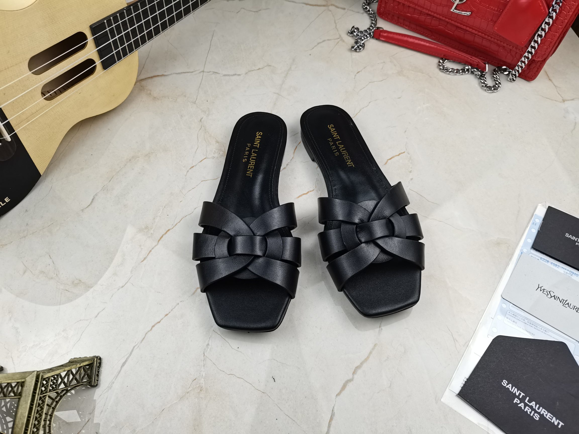 Yves Saint Laurent Women's Tribute Flat Mules Black For Women YSL 571952BDA001000 - Soul Replicas