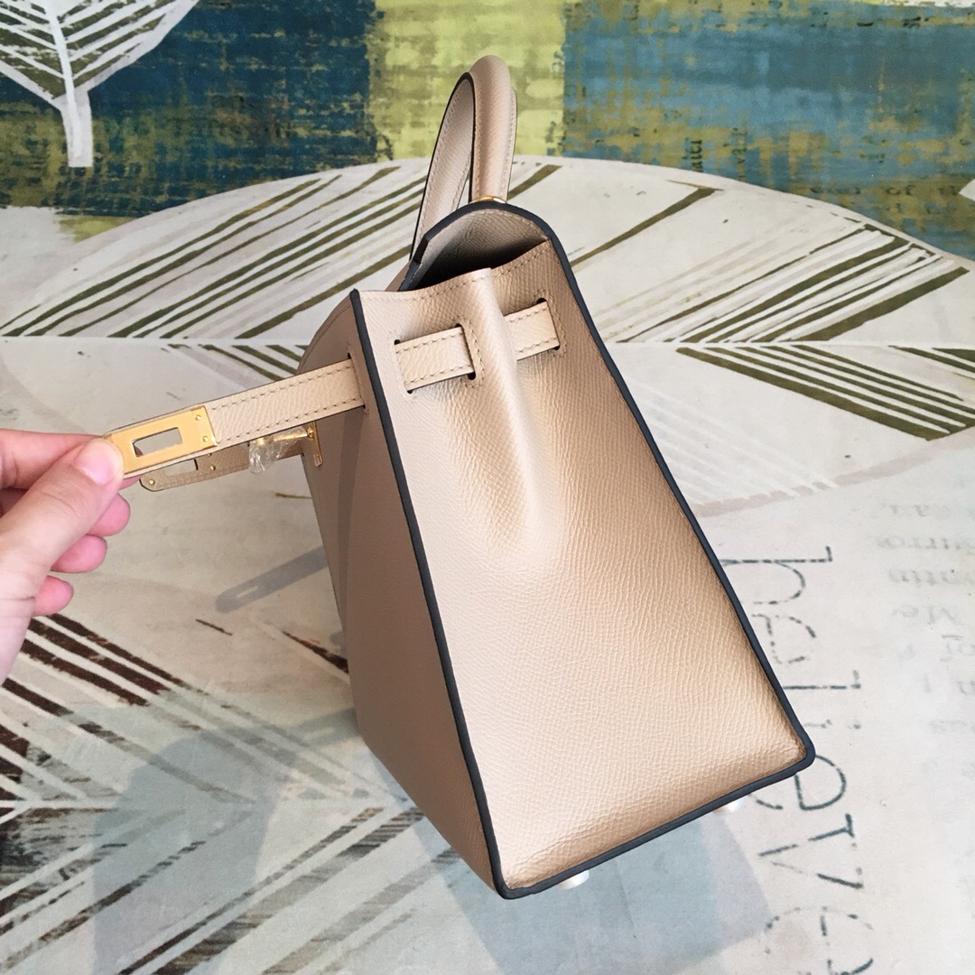 Hermes Kelly Light Gray For Women Gold Toned Hardware 10in/25cm - Soul Replicas