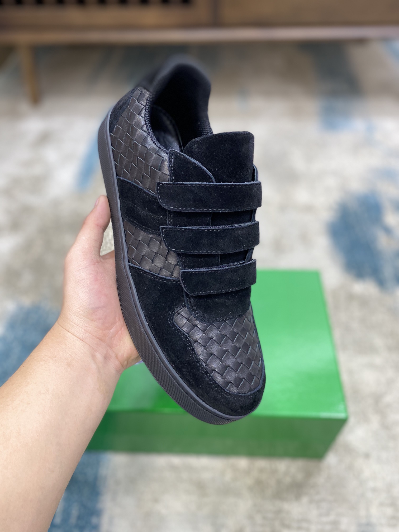 Bottega Veneta Men's Three Closure Straps With Wave Line Sneakers Black For Men - Soul Replicas