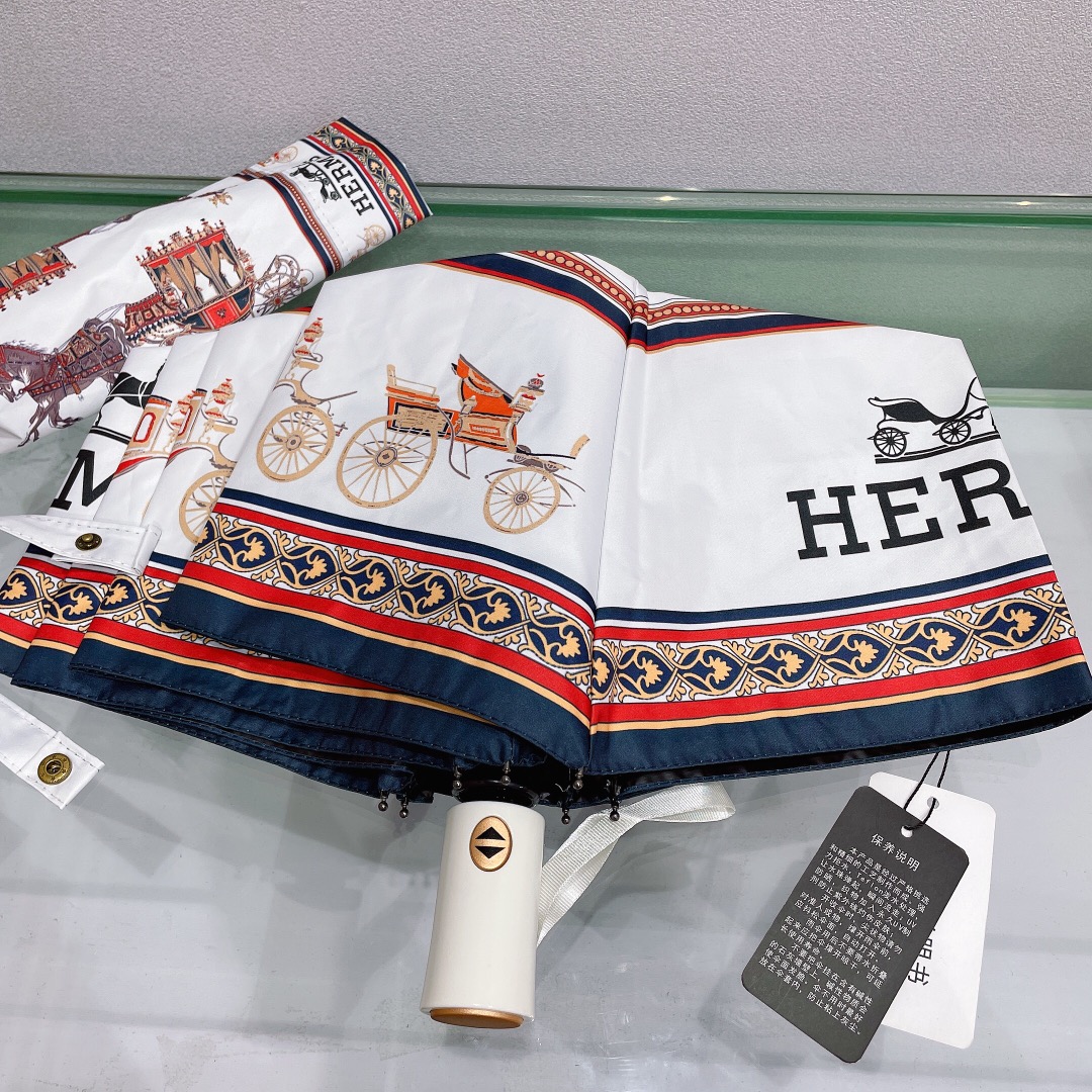 Hermes Pluie De H Folding Umbrella White - Soul Replicas