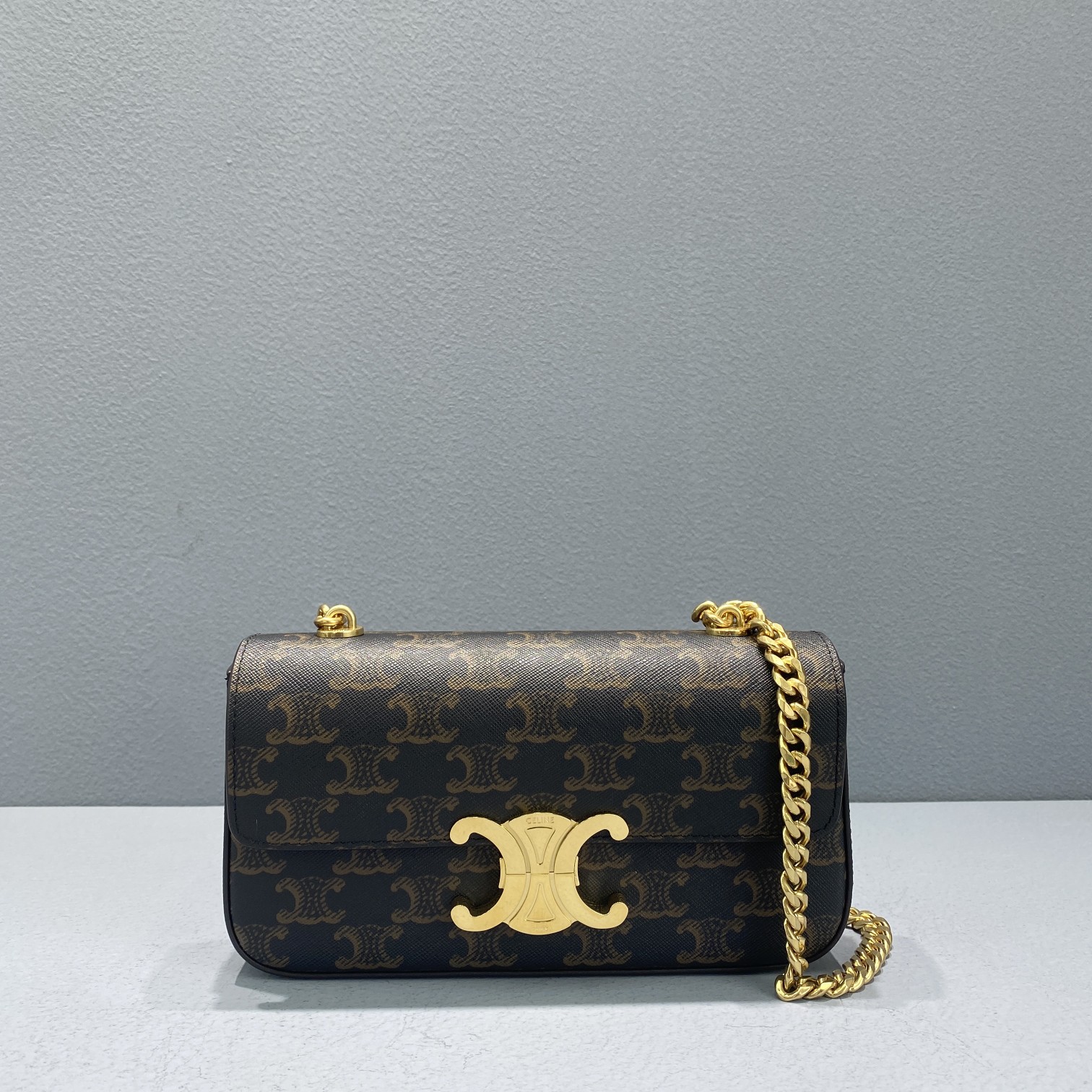 Celine Chain Shoulder Bag Triomphe In Triomphe Canvas Brown For Women 8in/20.5cm 197992DQW.04LU - Soul Replicas