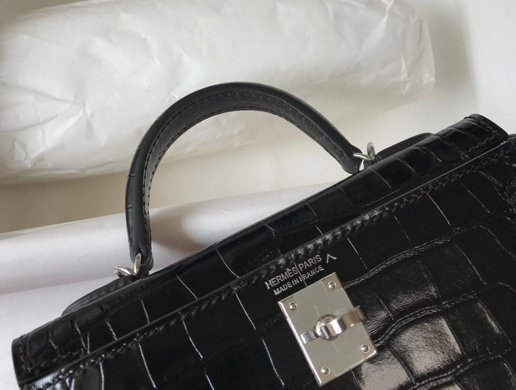 Hermes Mini Kelly 19 Black Silver Toned Hardware Bag For Women. Women-s Handbags. Shoulder Bags 7.5in/19cm - Soul Replicas