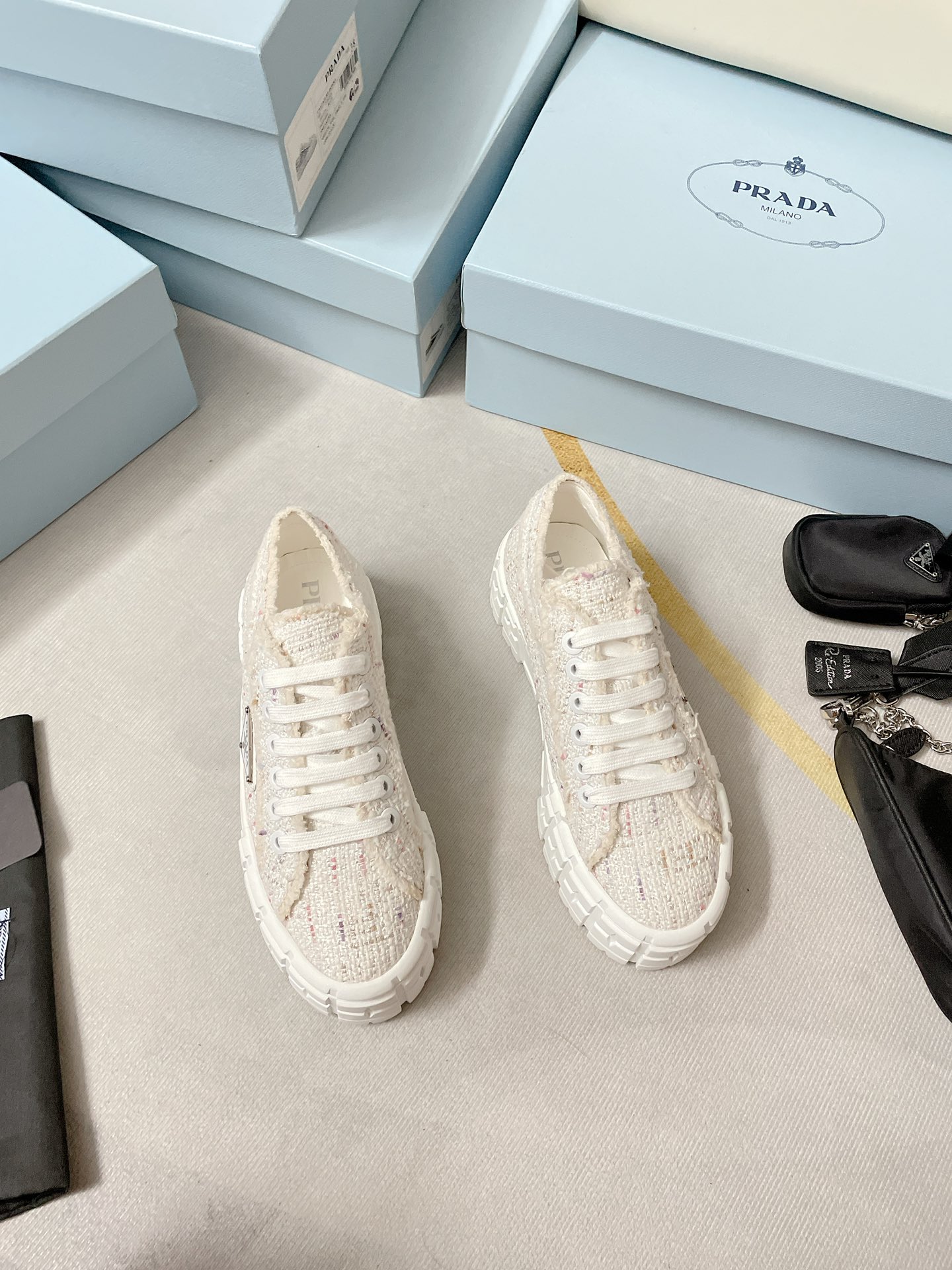 Prada Double Wheel Gabardine Sneakers White For Women 2in/50mm Prada  - Soul Replicas