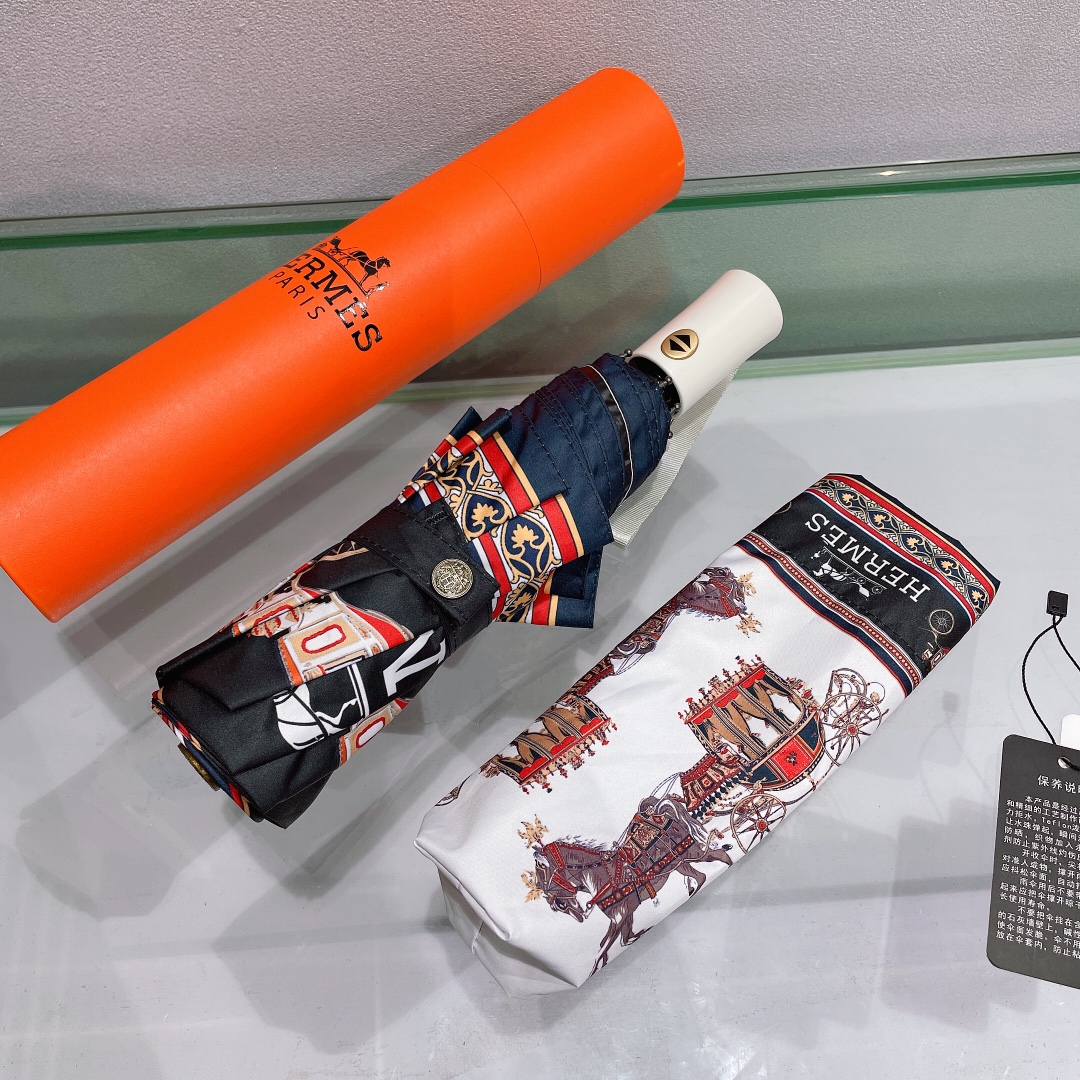 Hermes Pluie De H Folding Umbrella White - Soul Replicas