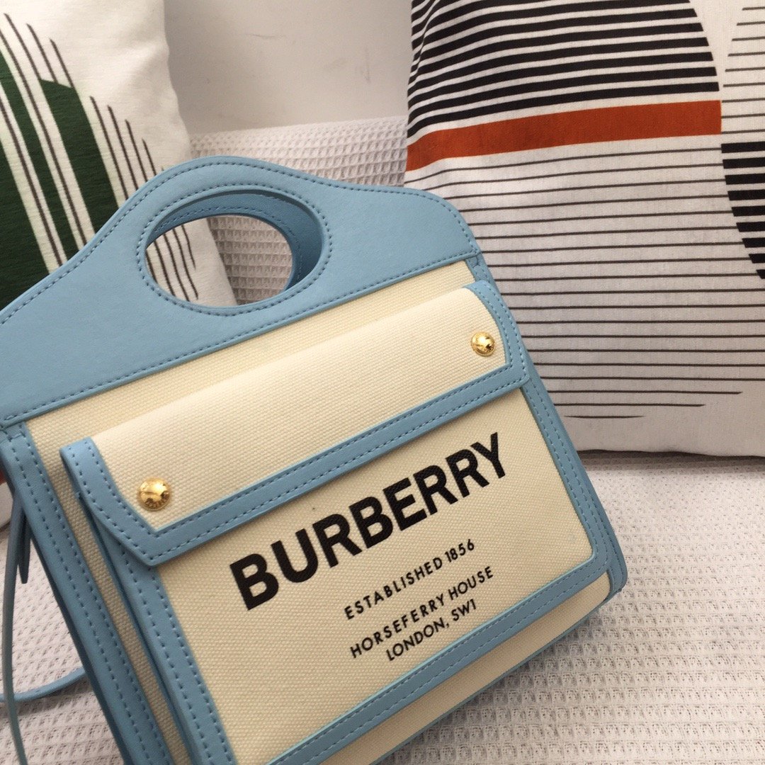 Burberry Mini Two-tone Canvas And Pocket Bag Blue For Women. Women-s Bags 10.4in/26.5cm 80434931 - Soul Replicas