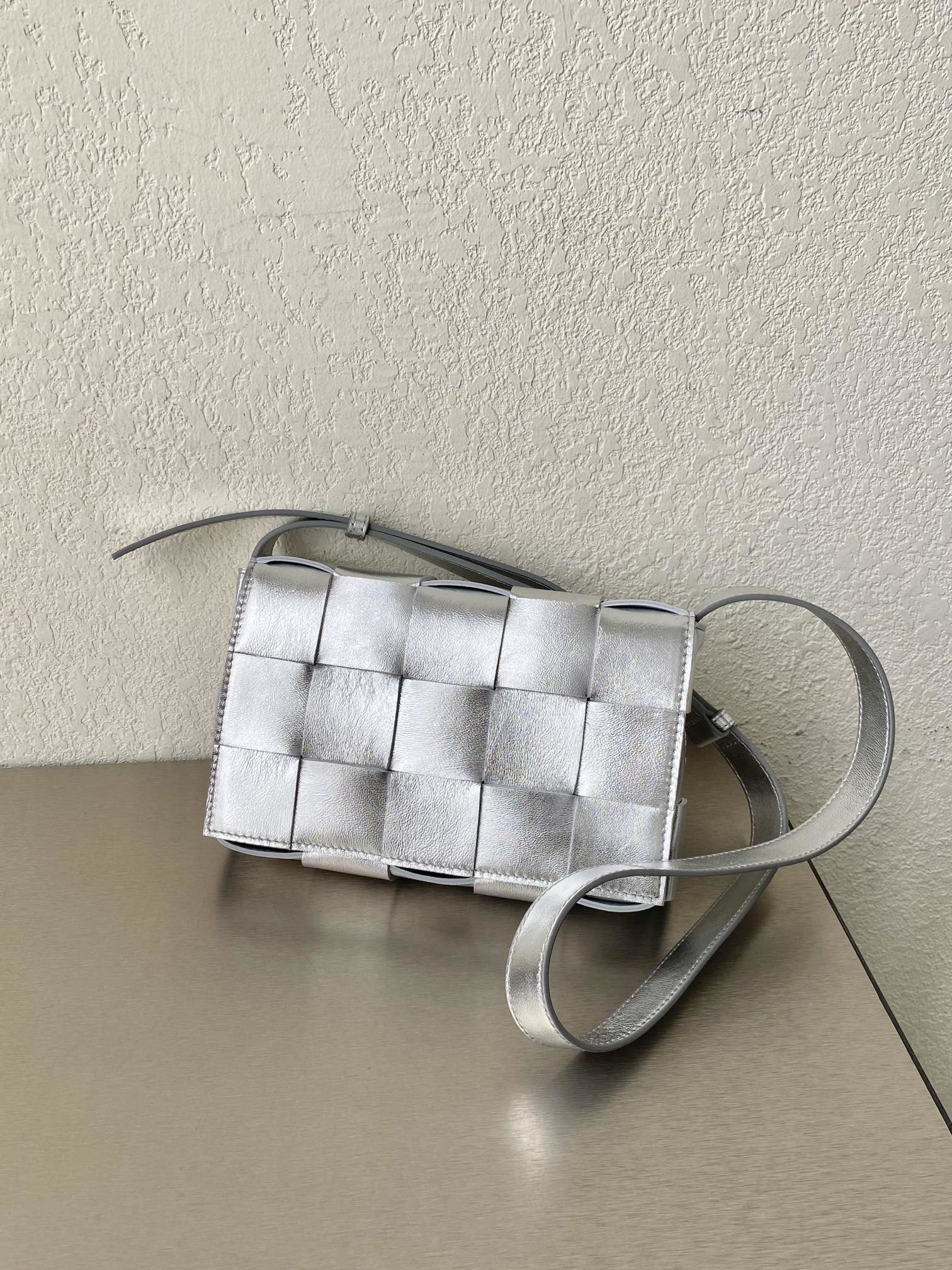 Bottega Veneta Cassette Crossbody Bag Silver. For Women. Women-s Bags 9.1in/23cm  - Soul Replicas