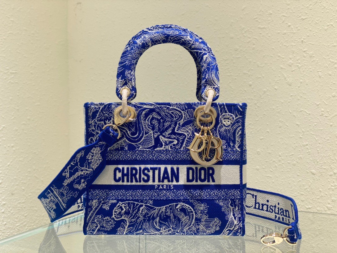 Christian Dior Medium Lady D-Lite Bag Blue. For Women. Women's Handbags 24cm/9.5in CD M0565OROC_M808 - Soul Replicas